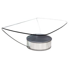 Contemporary Postmodern Brueton Style Chrome Glass Swivel Coffee Cocktail Table