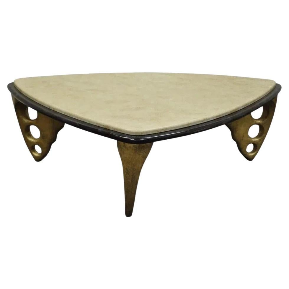 Contemporary Postmodern Faux Marble Top Sculptural Triangular Coffee Table