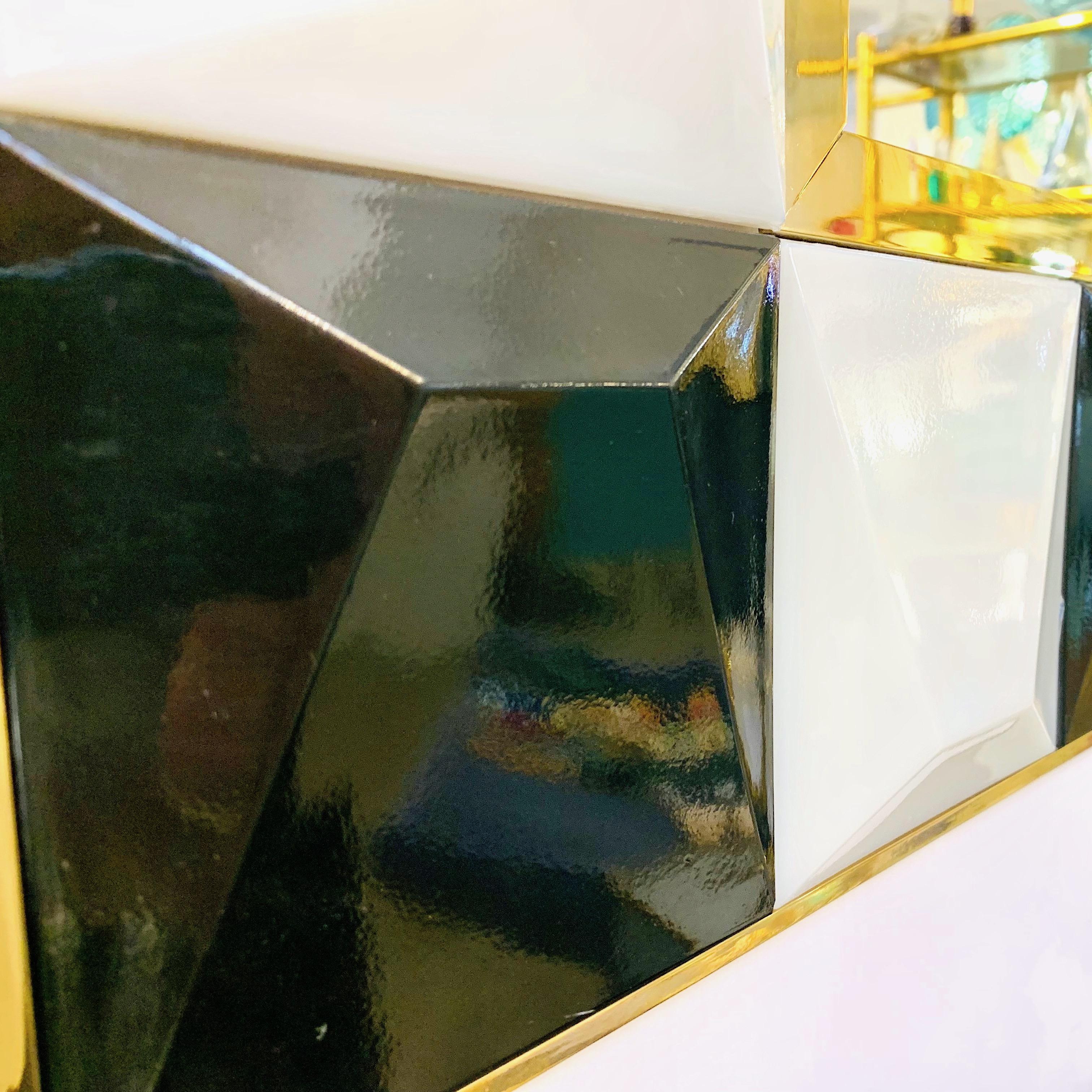Contemporary Postmodern Italian Geometric Black White Murano Glass Brass Mirror 6