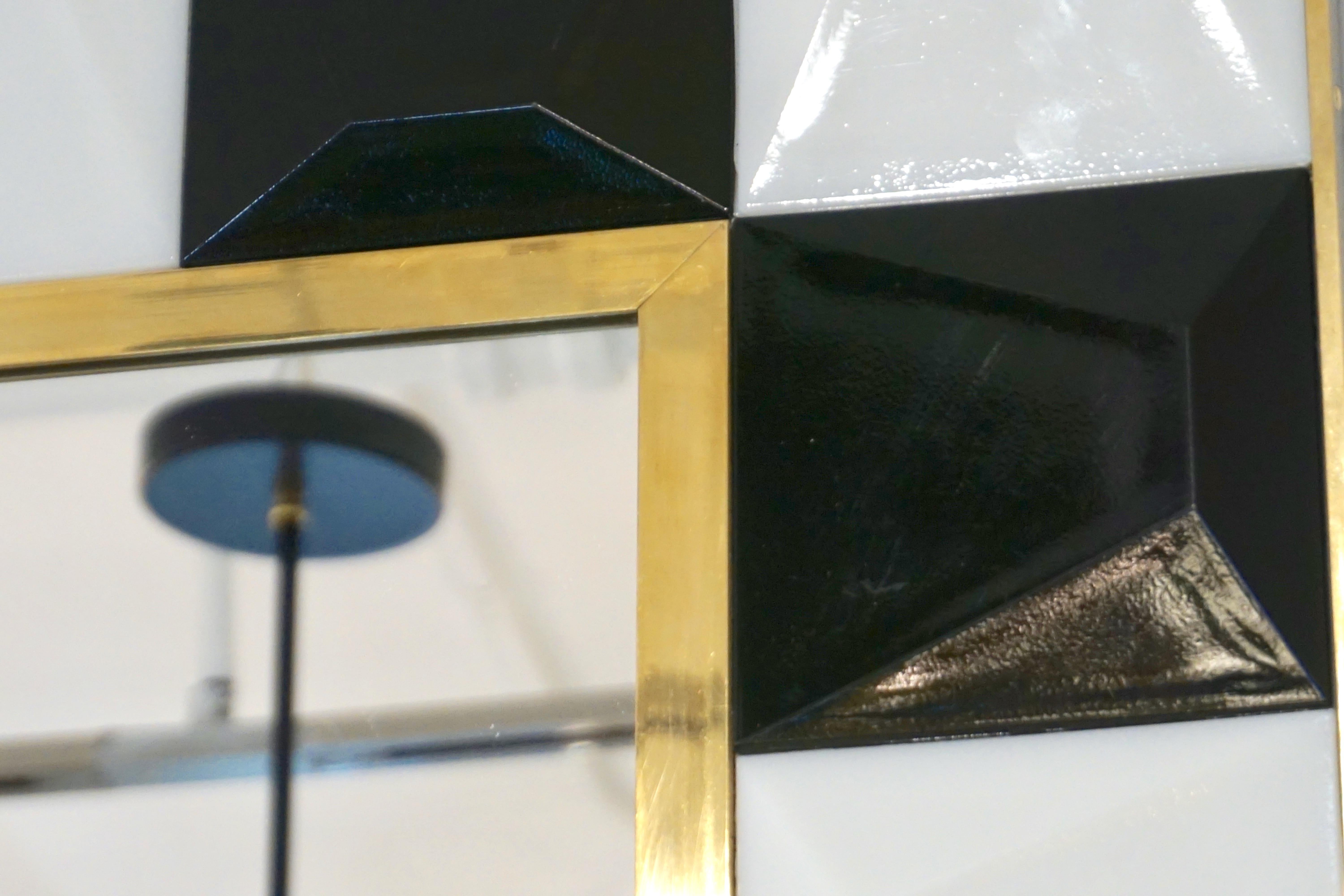 Contemporary Postmodern Italian Geometric Black White Murano Glass Brass Mirror 1