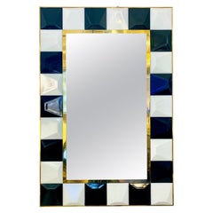 Contemporary Postmodern Italian Geometric Black White Murano Glass Brass Mirror