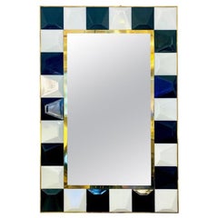 Contemporary Postmodern Italian Geometric Black White Murano Glass Brass Mirror
