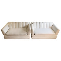 Postmodern White Love Seats in the mode of Milo Baughman for Directional