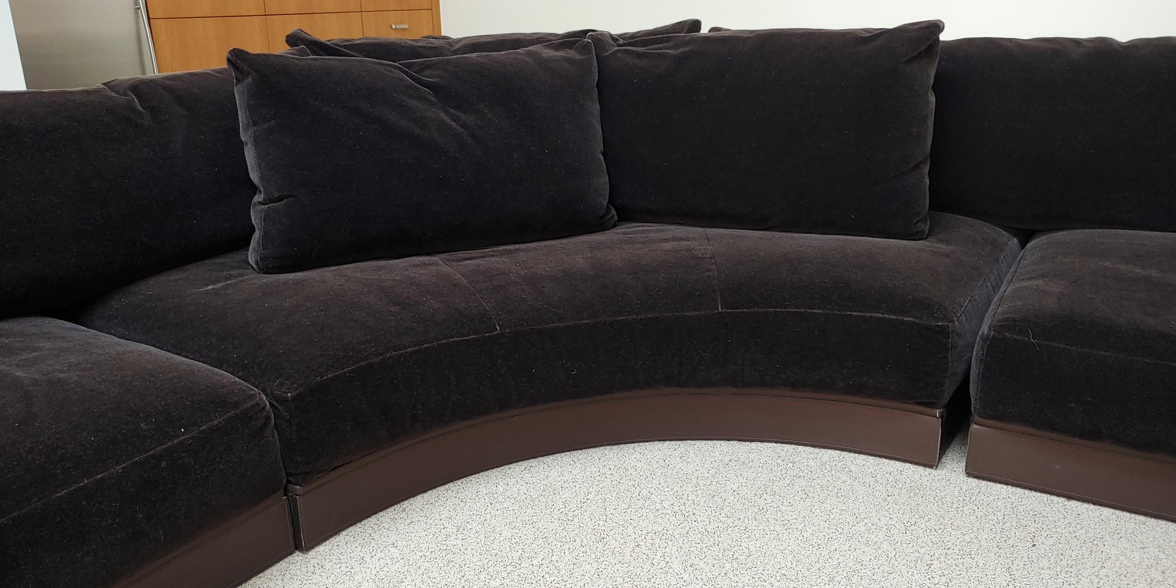 Contemporary Postmodern Mariani Italy 3-Piece Brown Velvet Sectional Sofa, 1990s 4