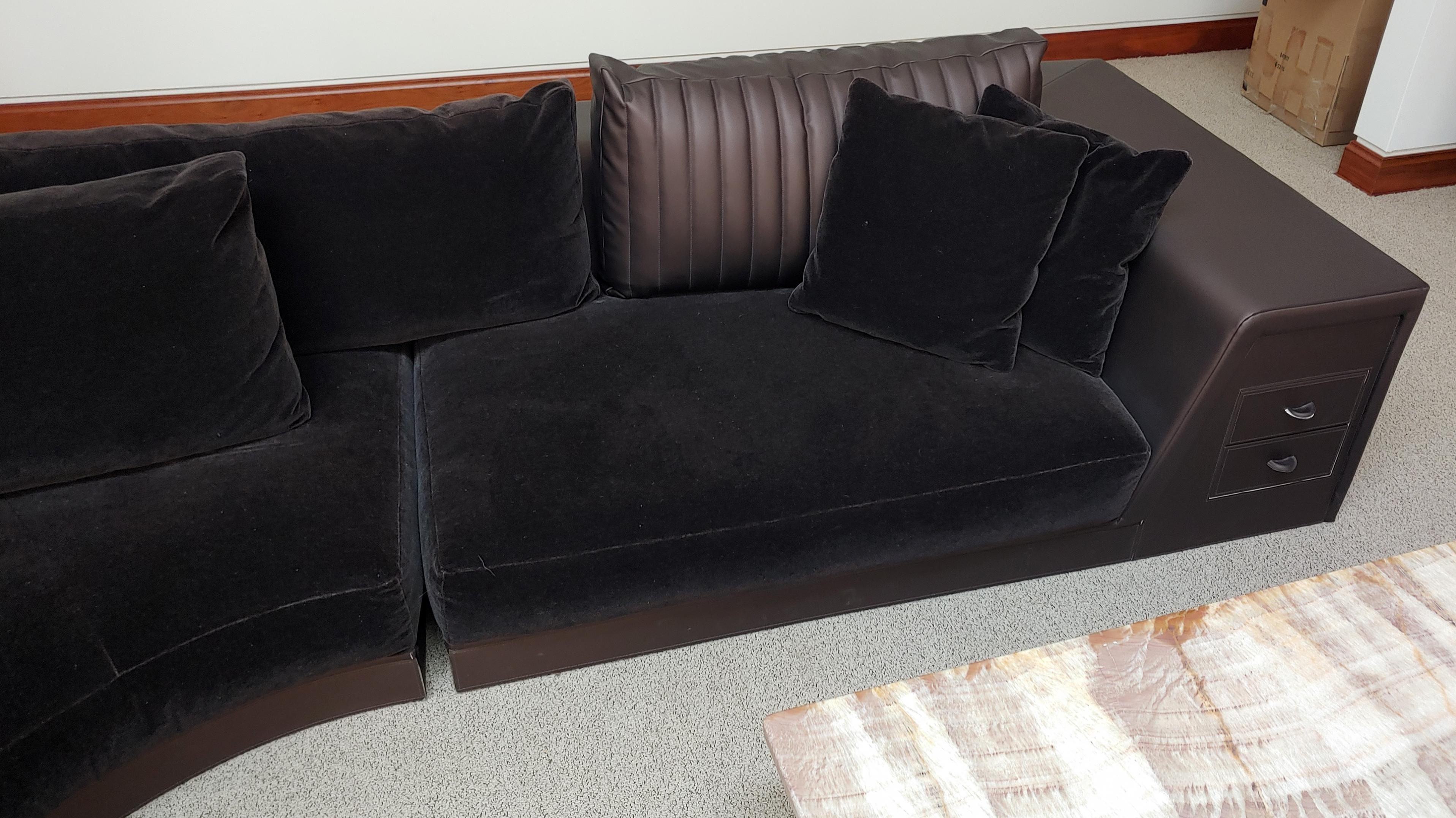 For your consideration is a comfortable and stylish, brown velver, three-piece sectional sofa, made in Italy for Mariani, circa 1990s. In very good condition. The dimensions are 127