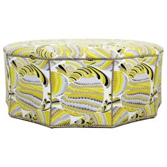 Contemporary Postmodern Swaim Studded Upholstered Large Ottoman Foot Stool Seat