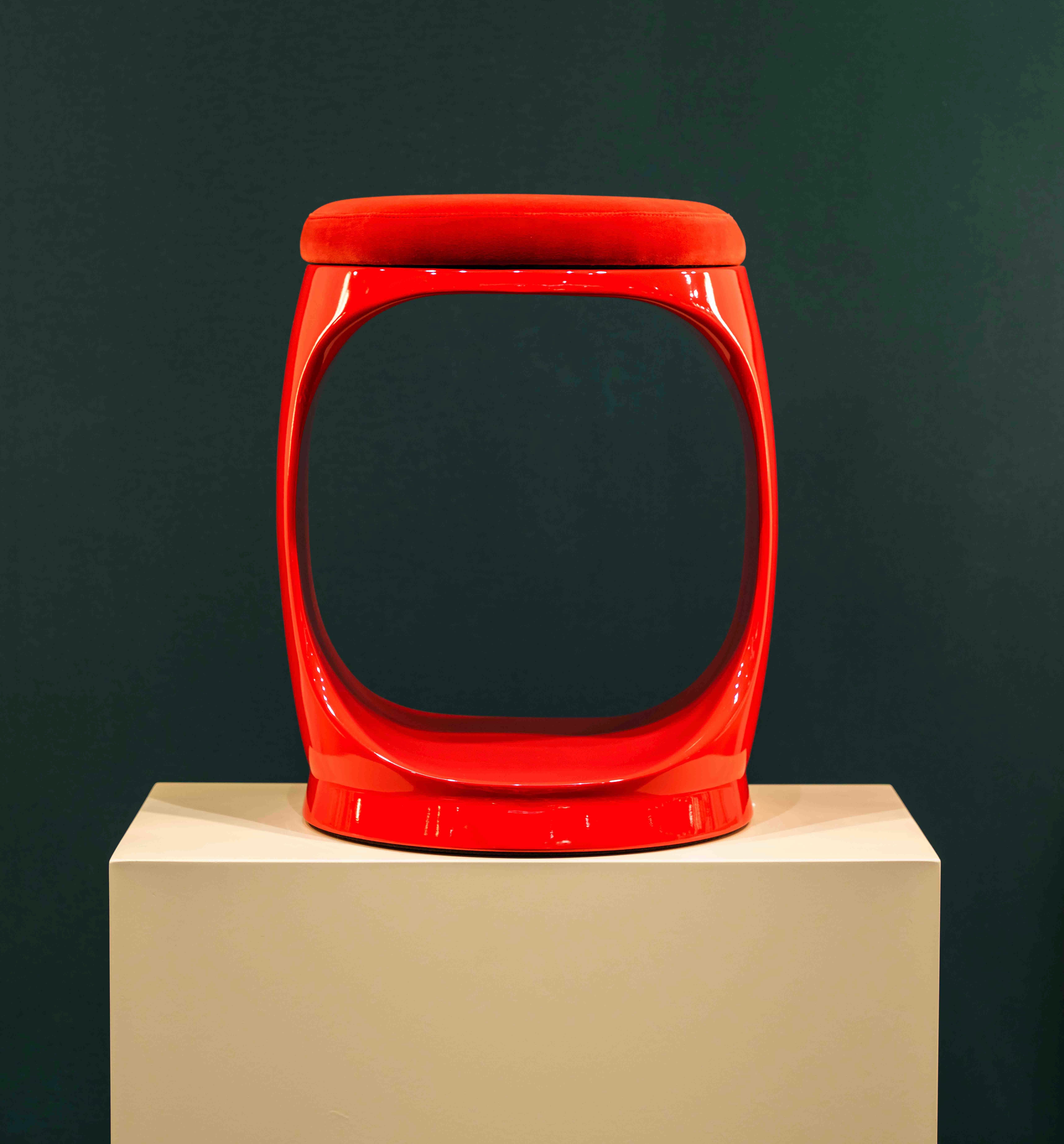 Red Designer Stool made in Italy Signet Ring For Sale