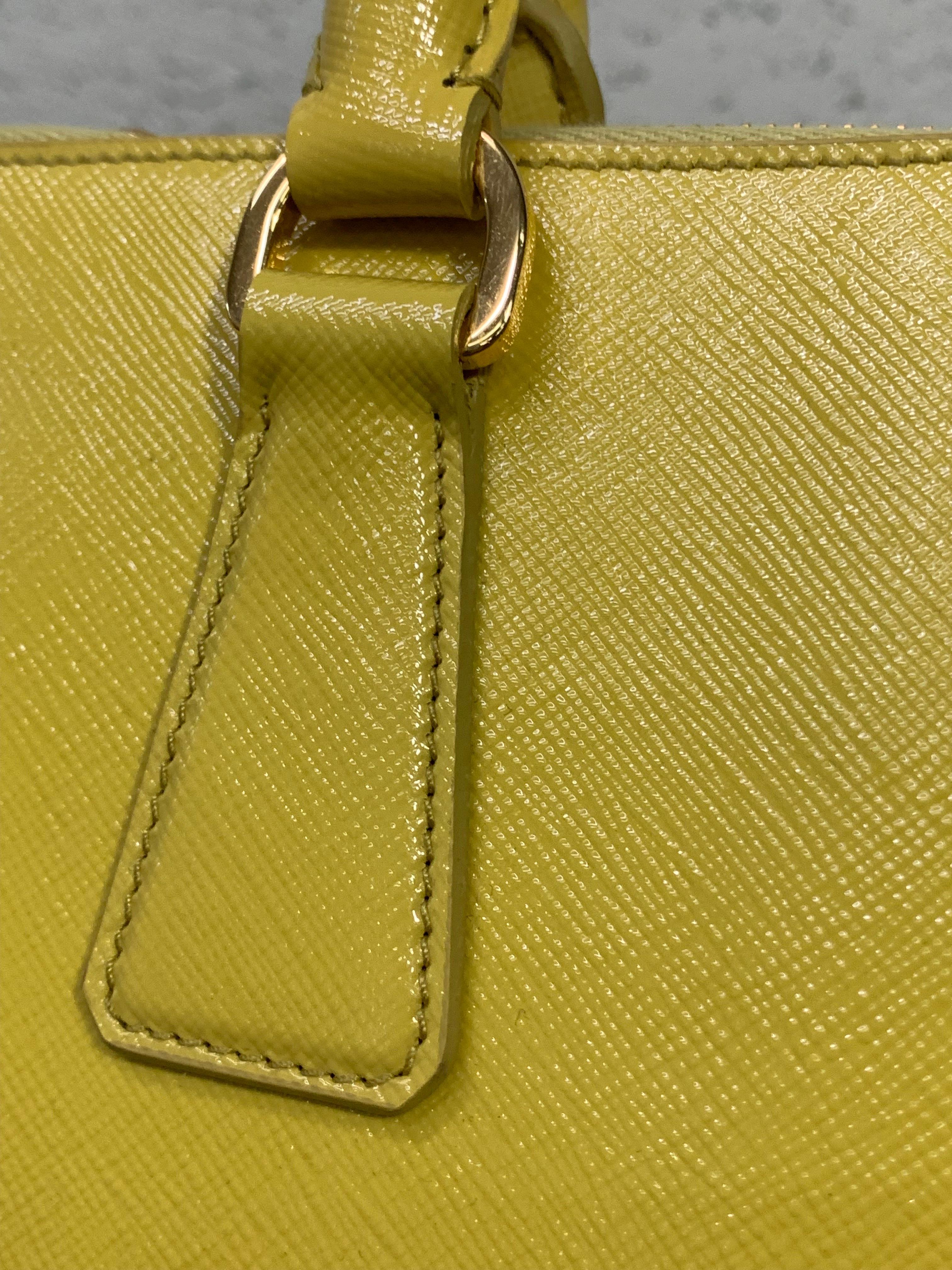Women's Contemporary Prada Pineapple Yellow Double-Sided Wedge-Shaped Leather Travel Bag For Sale