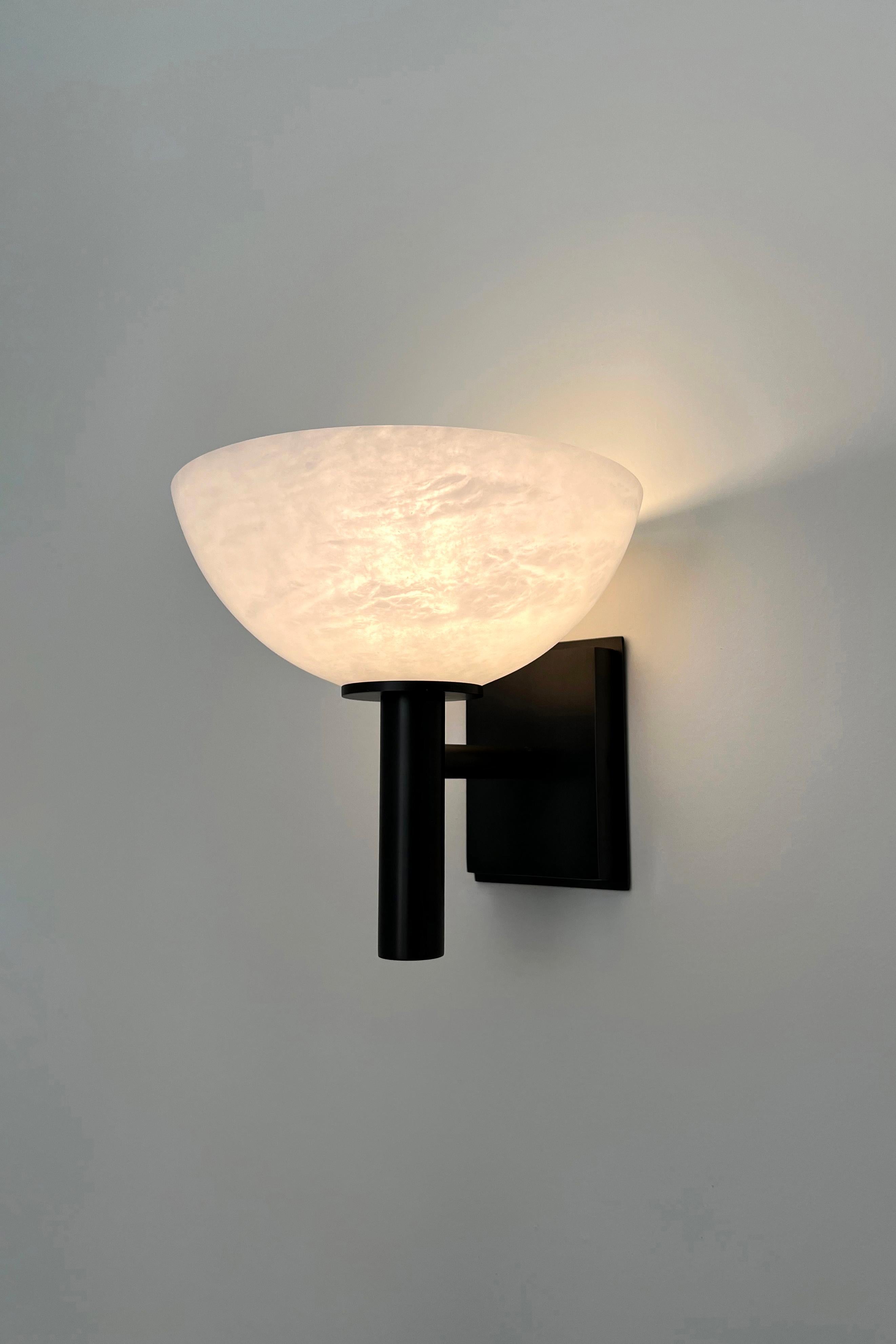 Blackened Contemporary Prato Double Sconce 200A in Alabaster by Orphan Work For Sale
