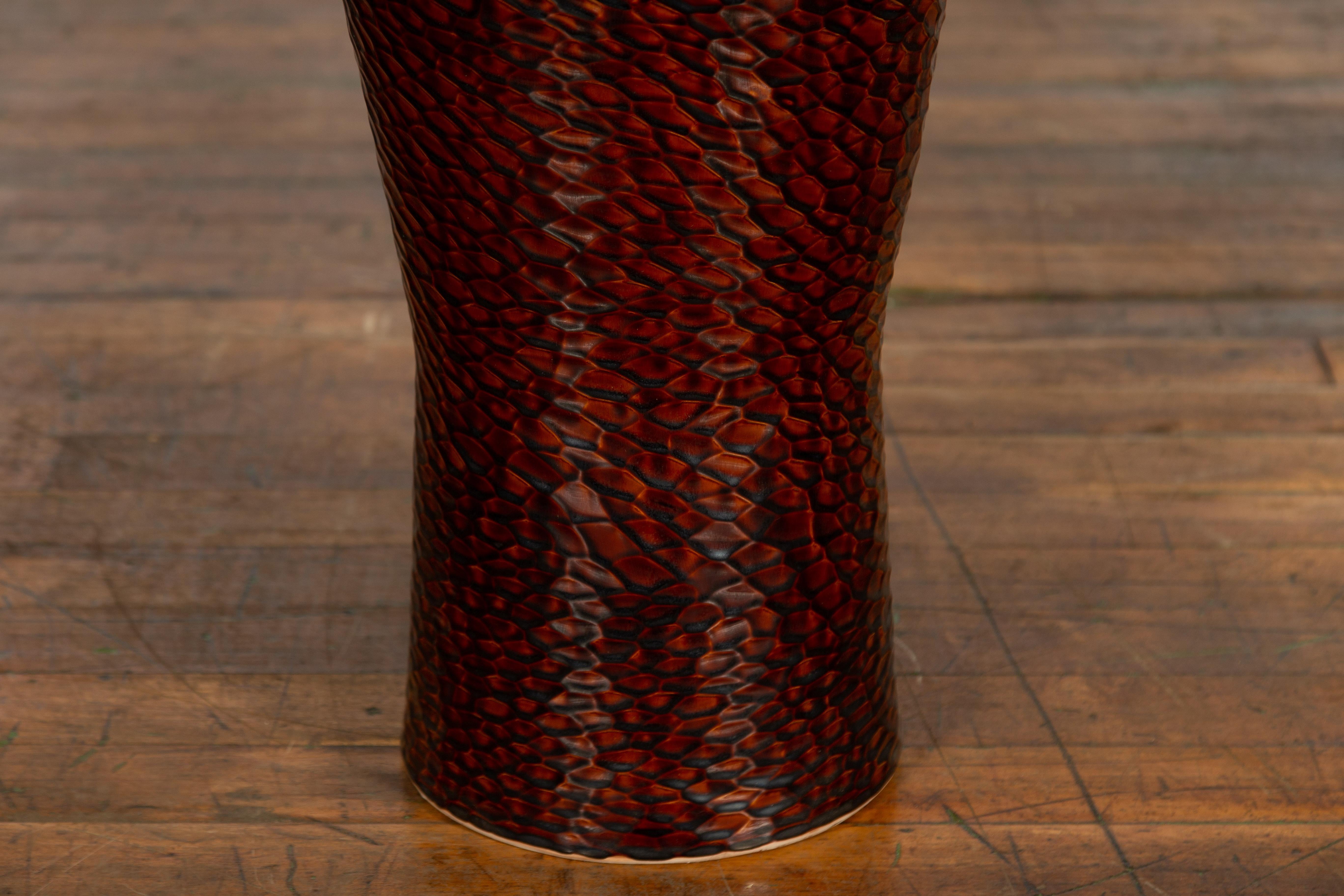 Contemporary Prem Collection Artisan Vase with Textured Burgundy Finish For Sale 4