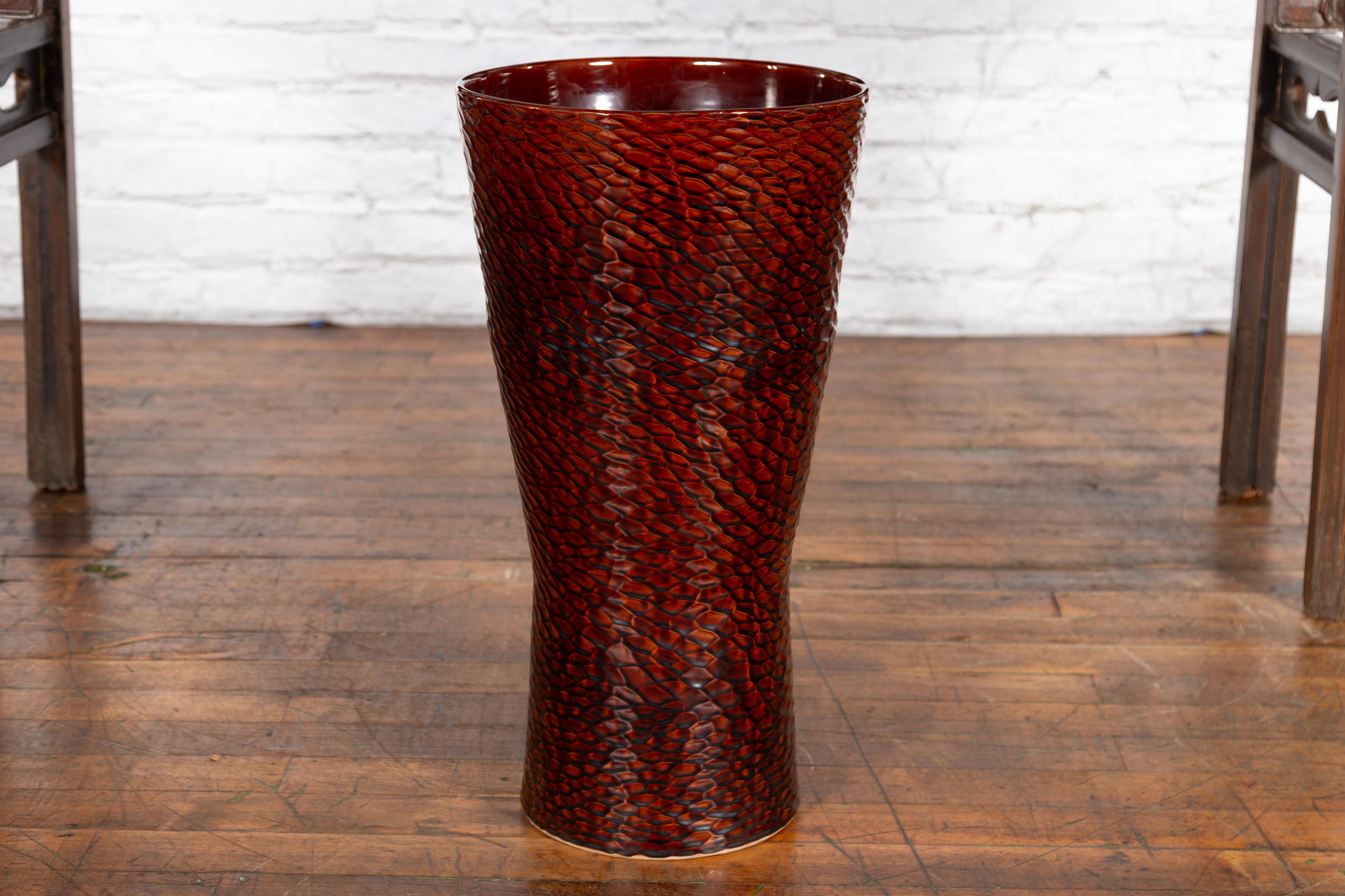 Contemporary Prem Collection Artisan Vase with Textured Burgundy Finish For Sale 5