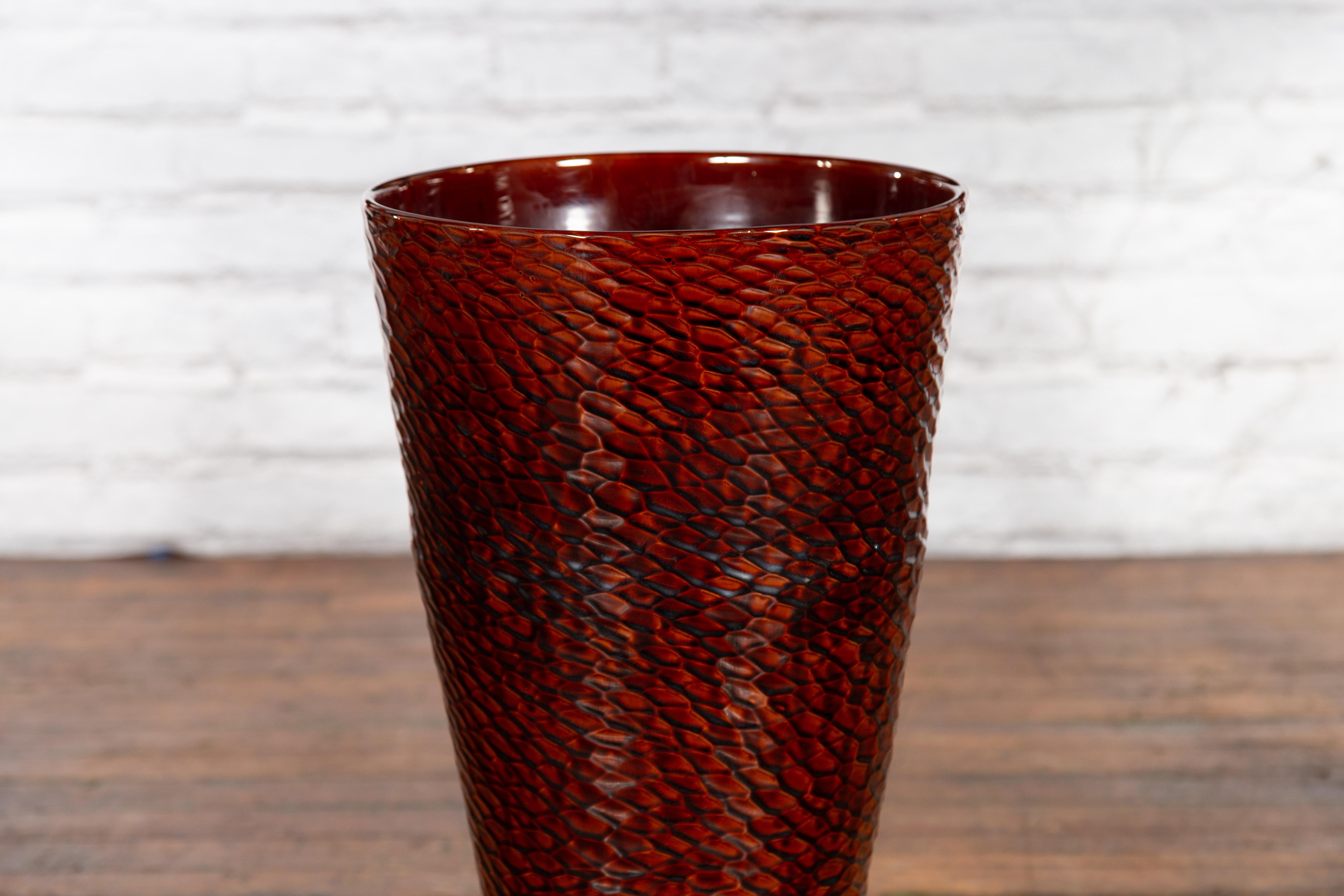 Contemporary Prem Collection Artisan Vase with Textured Burgundy Finish For Sale 6