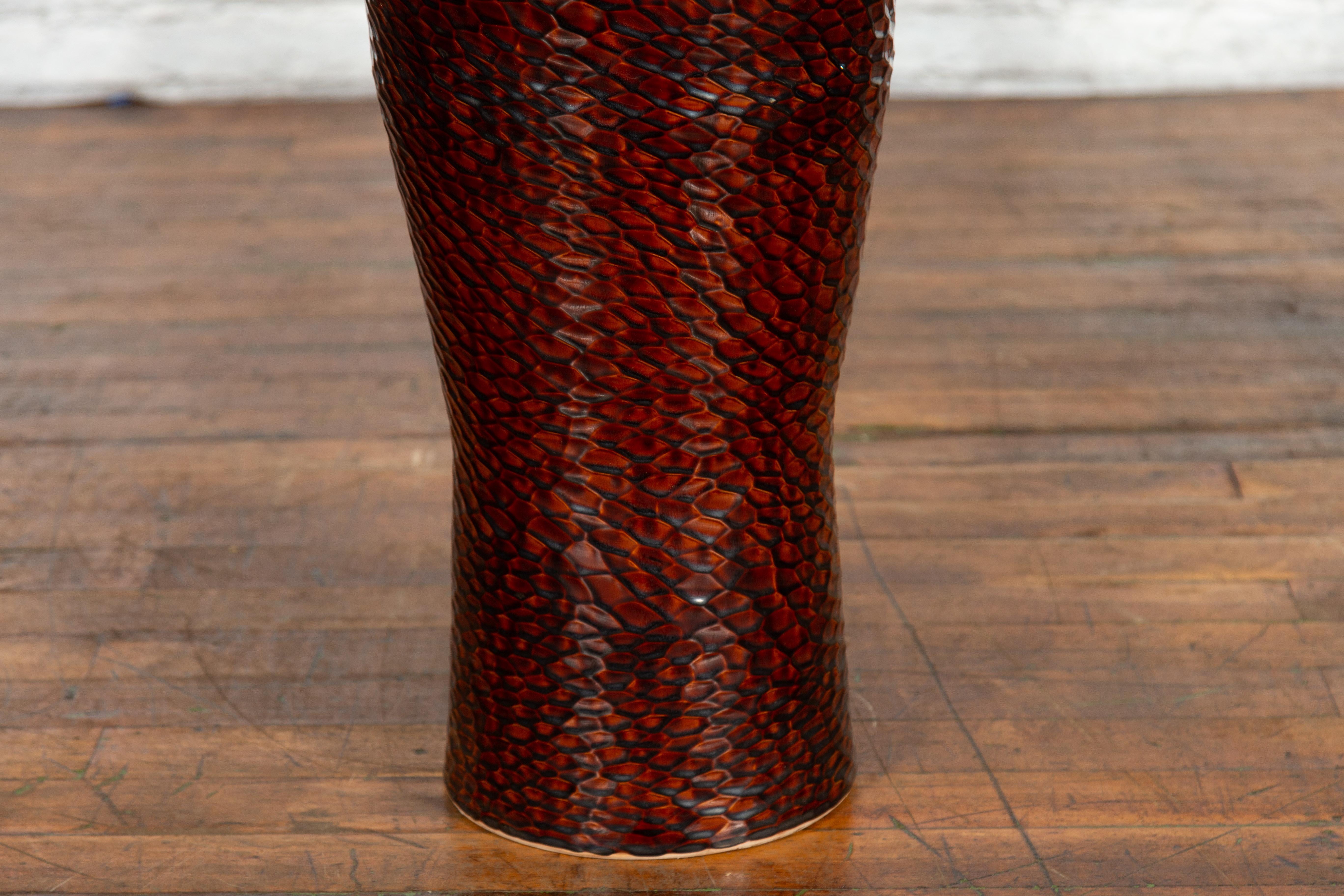 Contemporary Prem Collection Artisan Vase with Textured Burgundy Finish For Sale 7