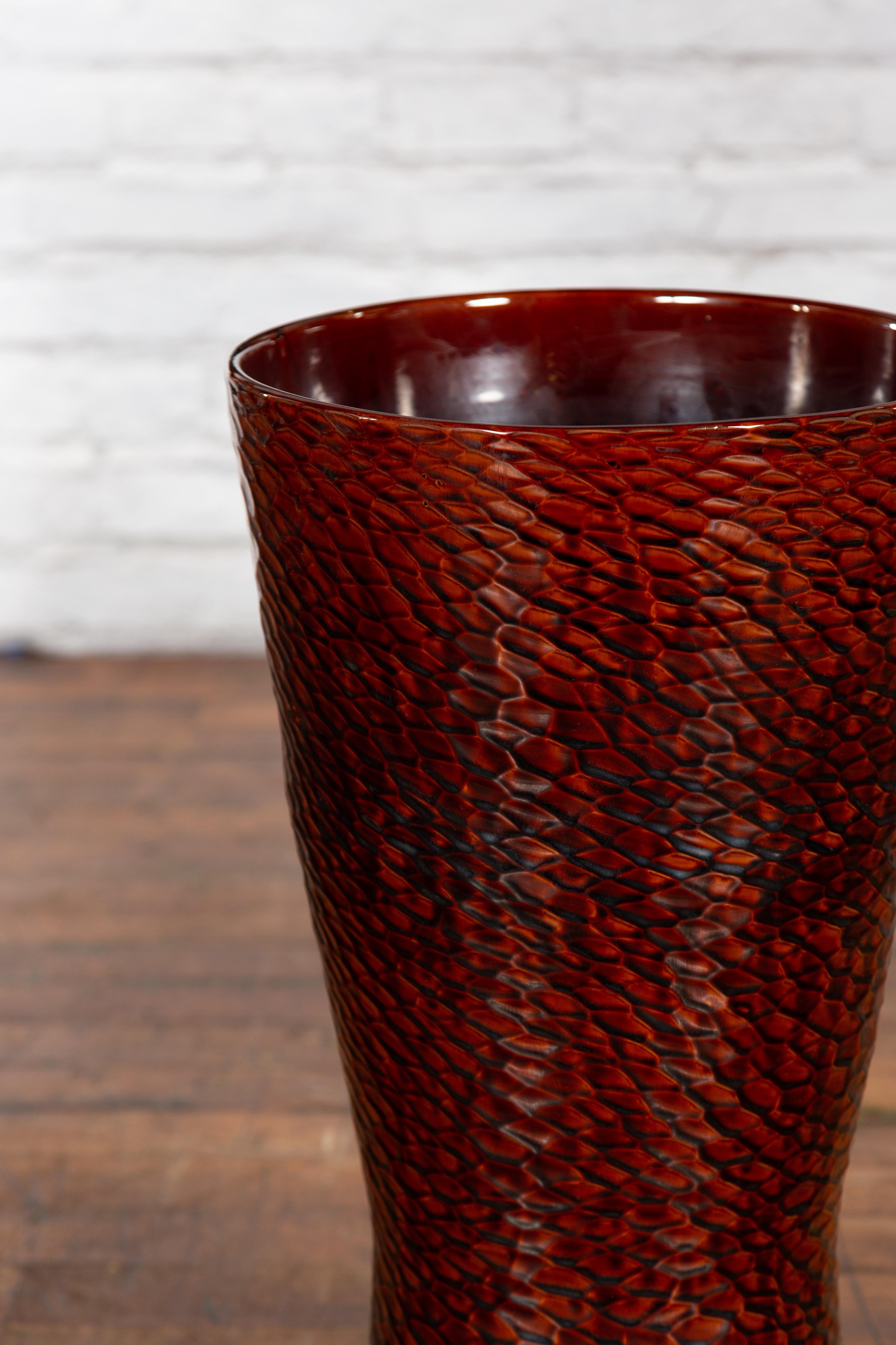Contemporary Prem Collection Artisan Vase with Textured Burgundy Finish For Sale 8