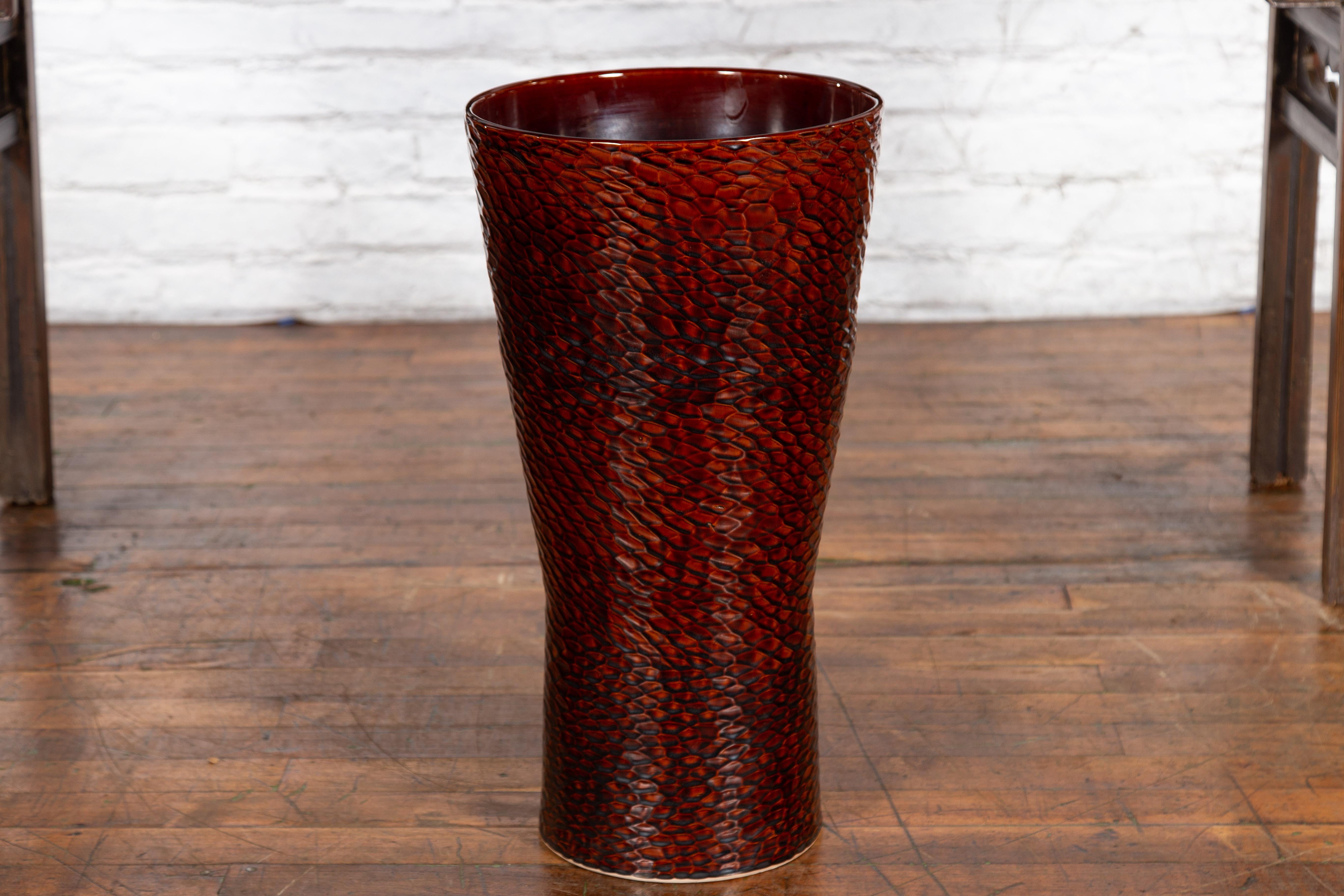 Contemporary Prem Collection Artisan Vase with Textured Burgundy Finish For Sale 10