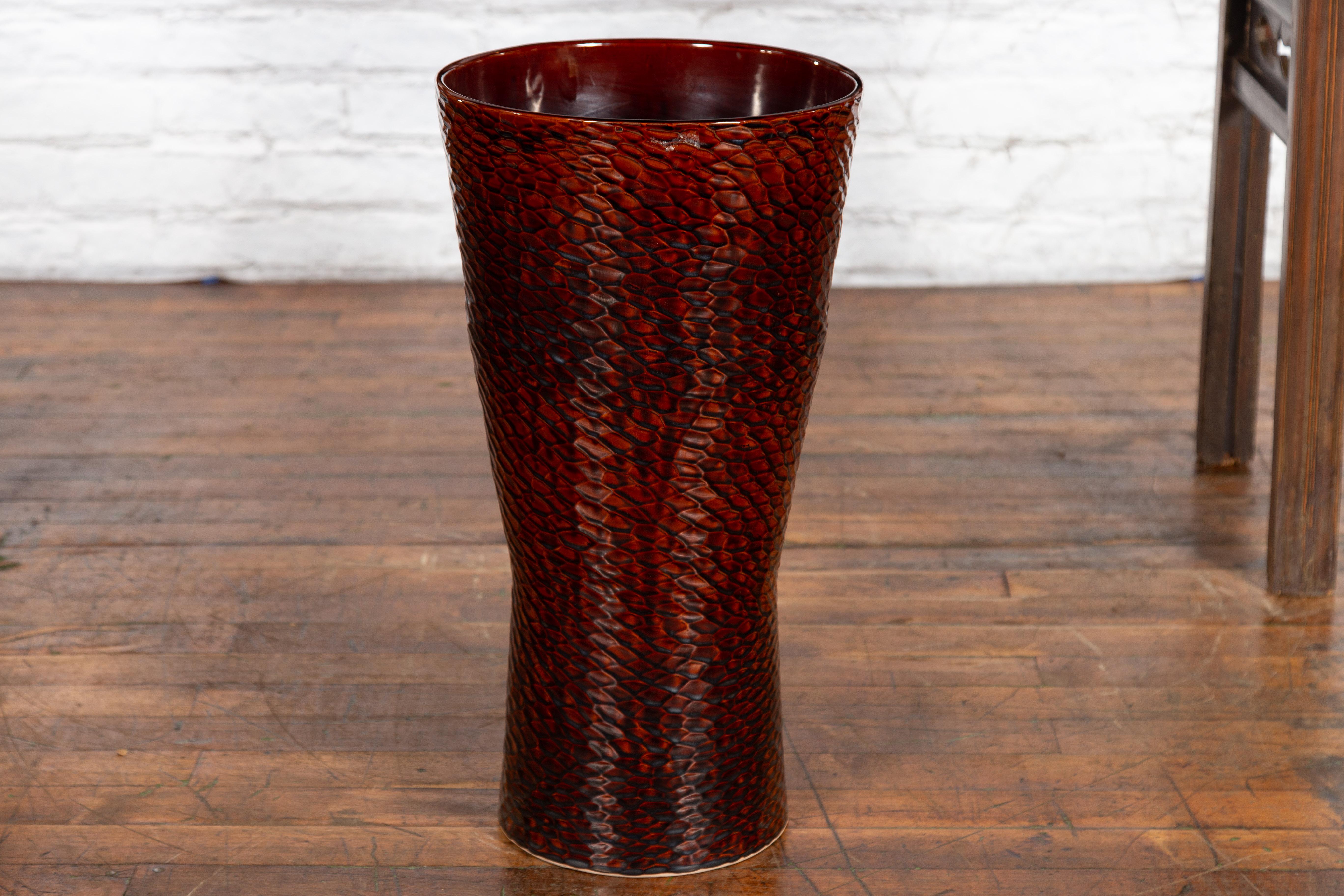 Contemporary Prem Collection Artisan Vase with Textured Burgundy Finish For Sale 11