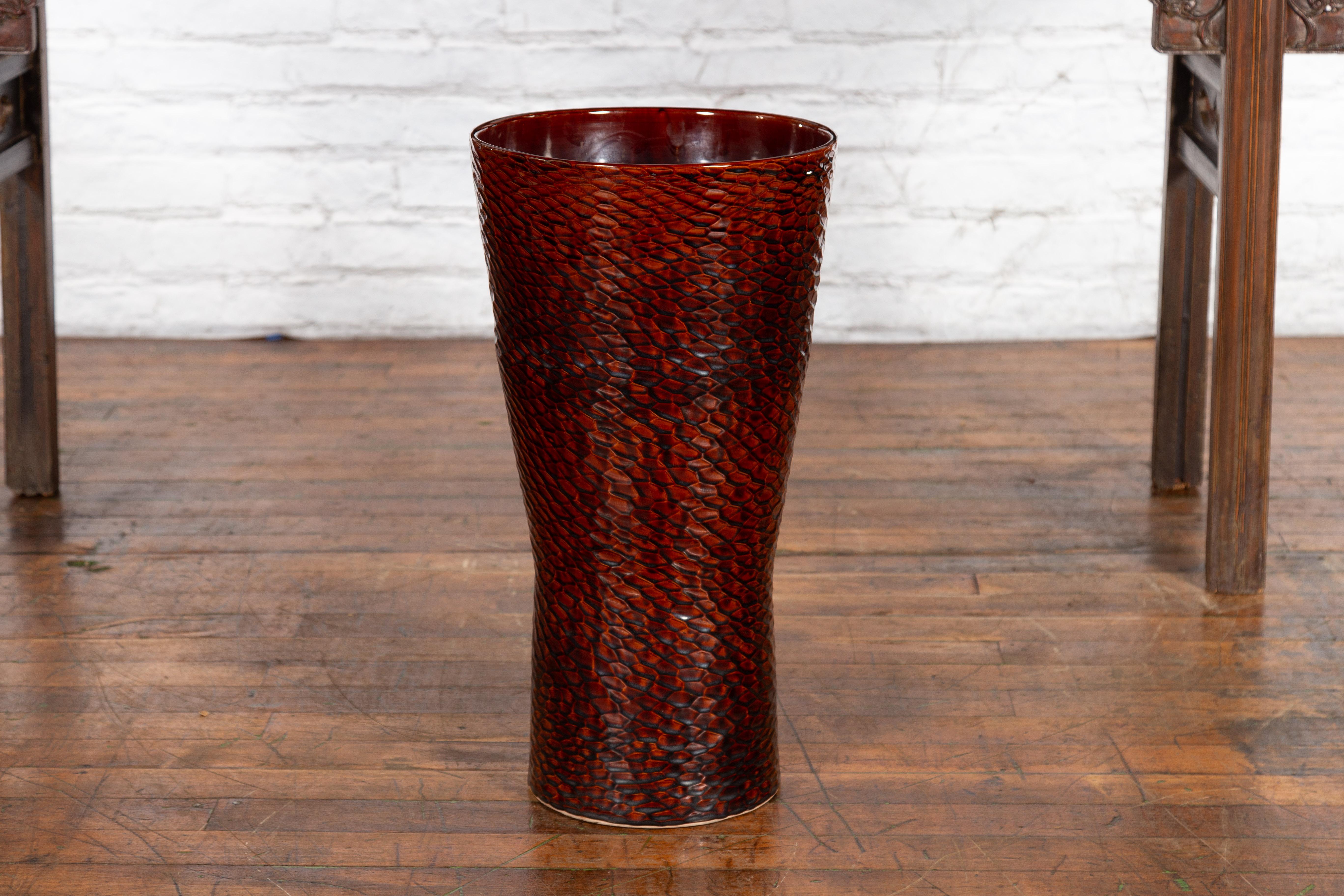 Contemporary Prem Collection Artisan Vase with Textured Burgundy Finish For Sale 12
