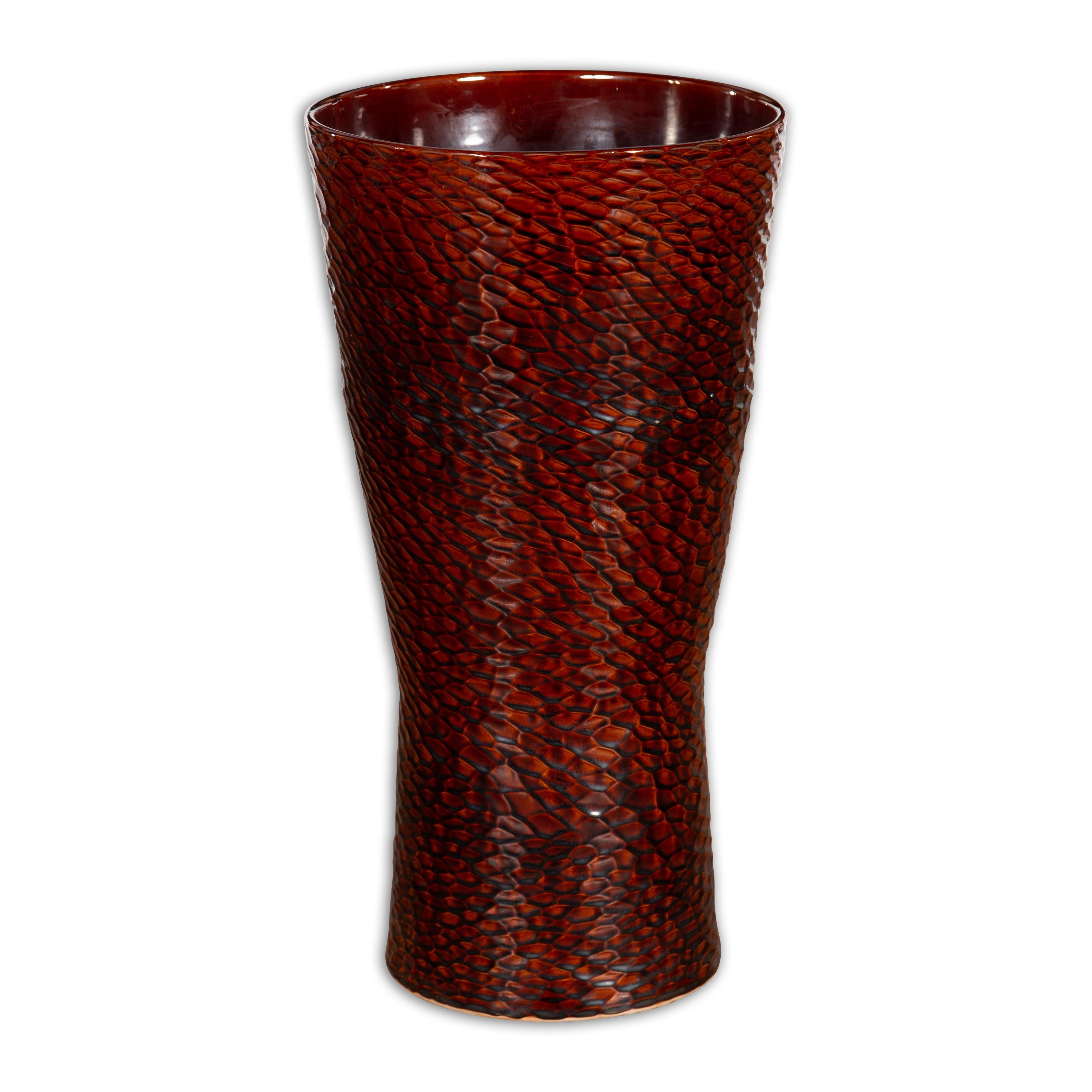 Contemporary Prem Collection Artisan Vase with Textured Burgundy Finish For Sale 14