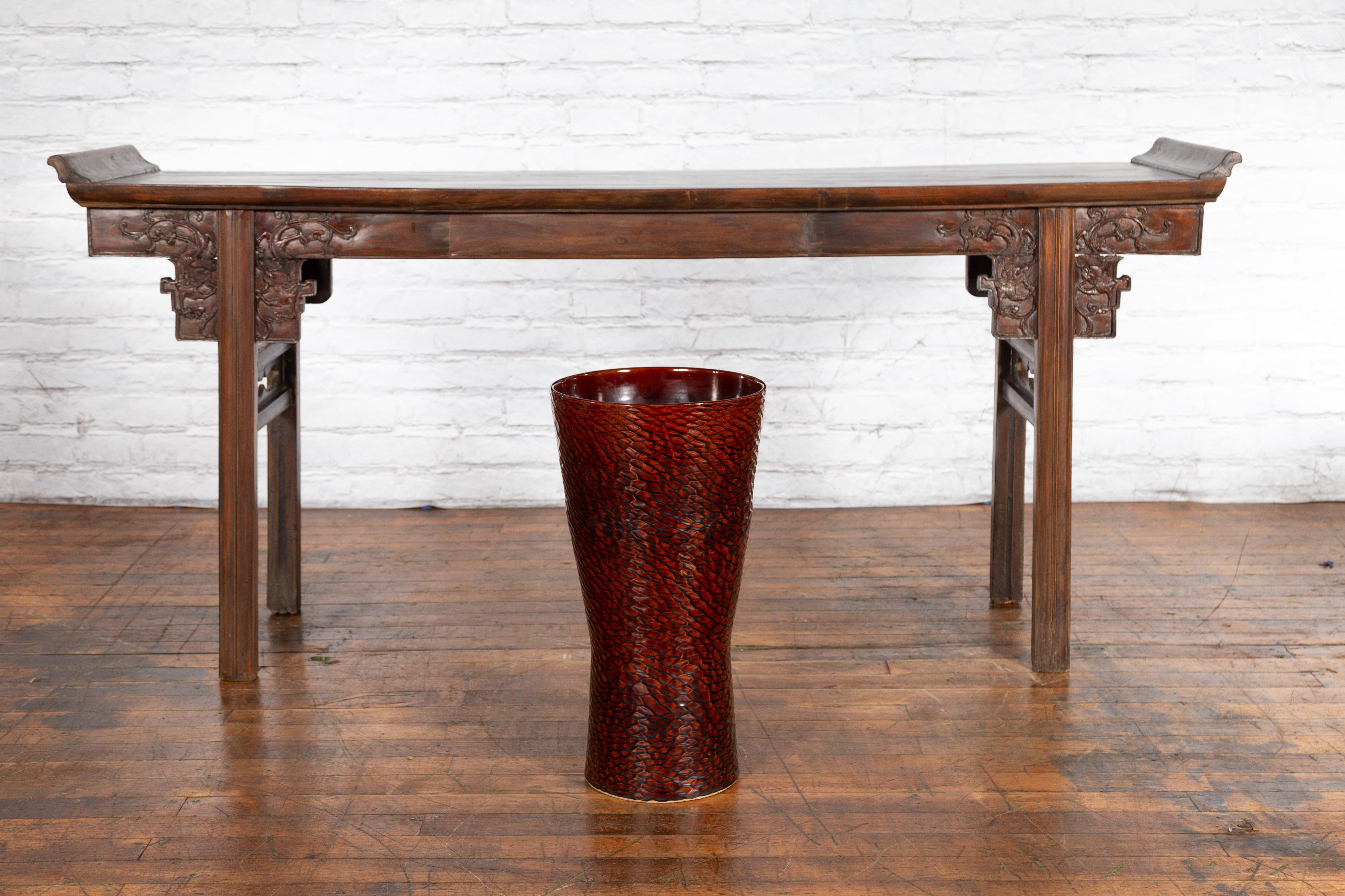 Hand-Crafted Contemporary Prem Collection Artisan Vase with Textured Burgundy Finish For Sale