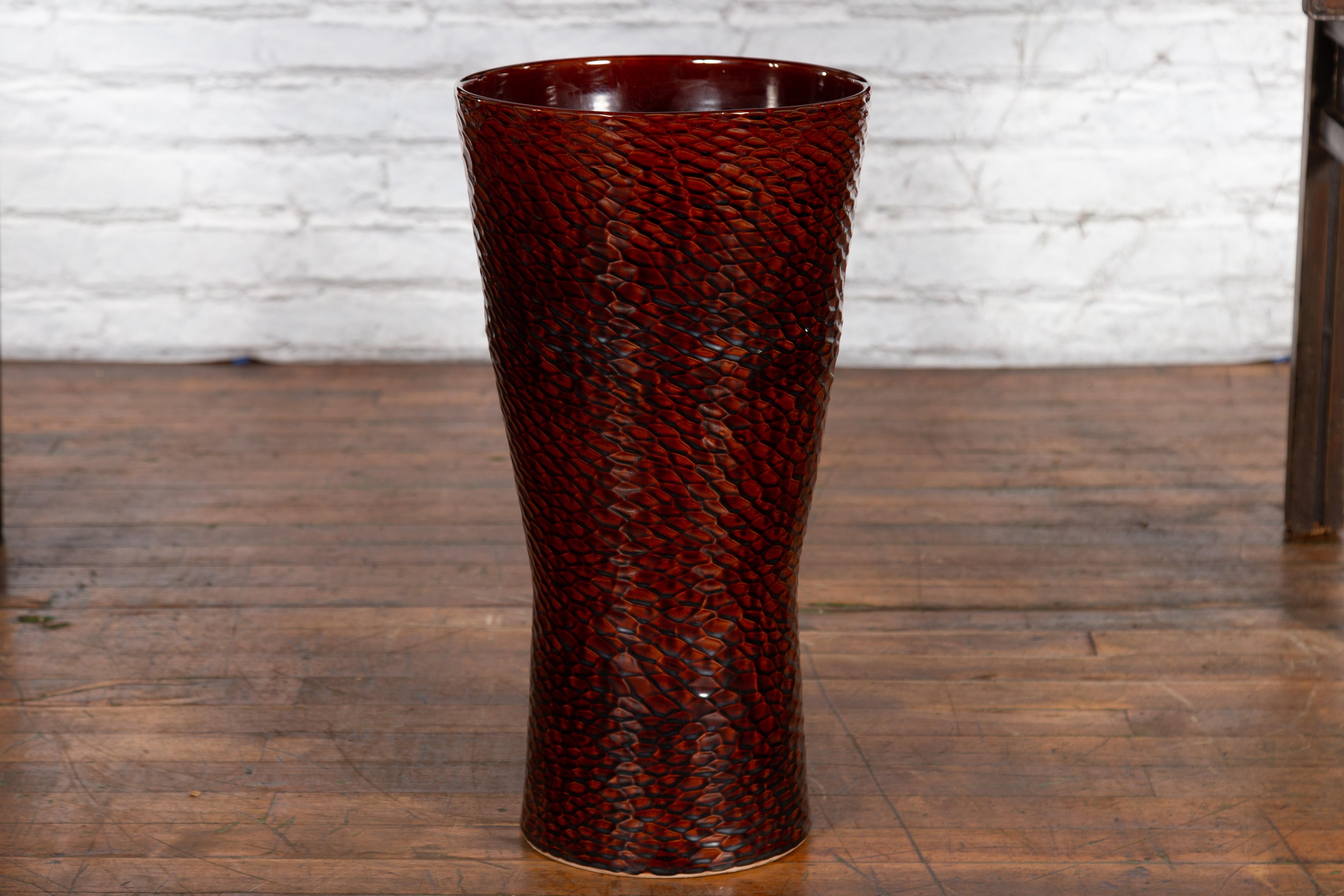 Contemporary Prem Collection Artisan Vase with Textured Burgundy Finish In Good Condition For Sale In Yonkers, NY