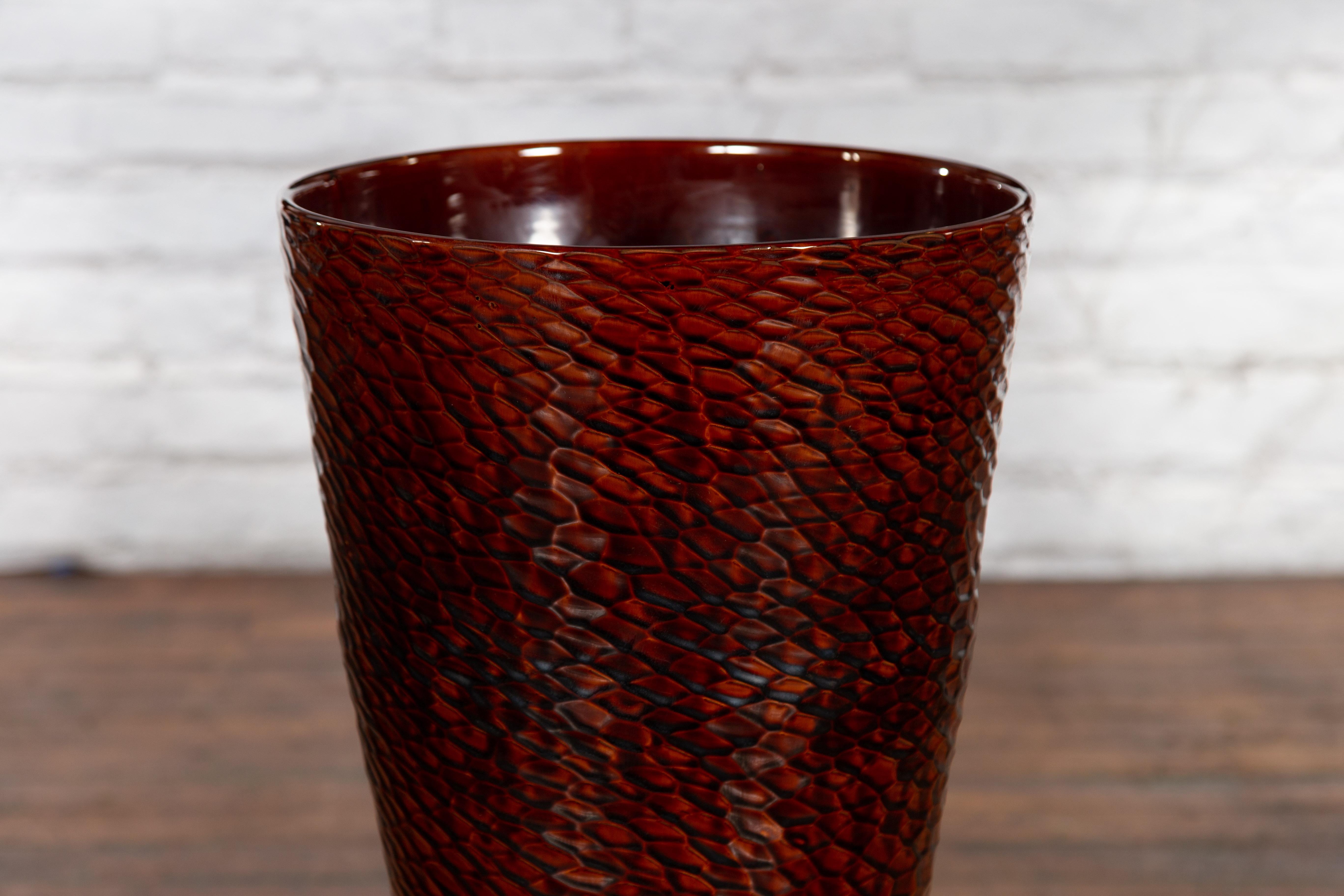 Contemporary Prem Collection Artisan Vase with Textured Burgundy Finish For Sale 3