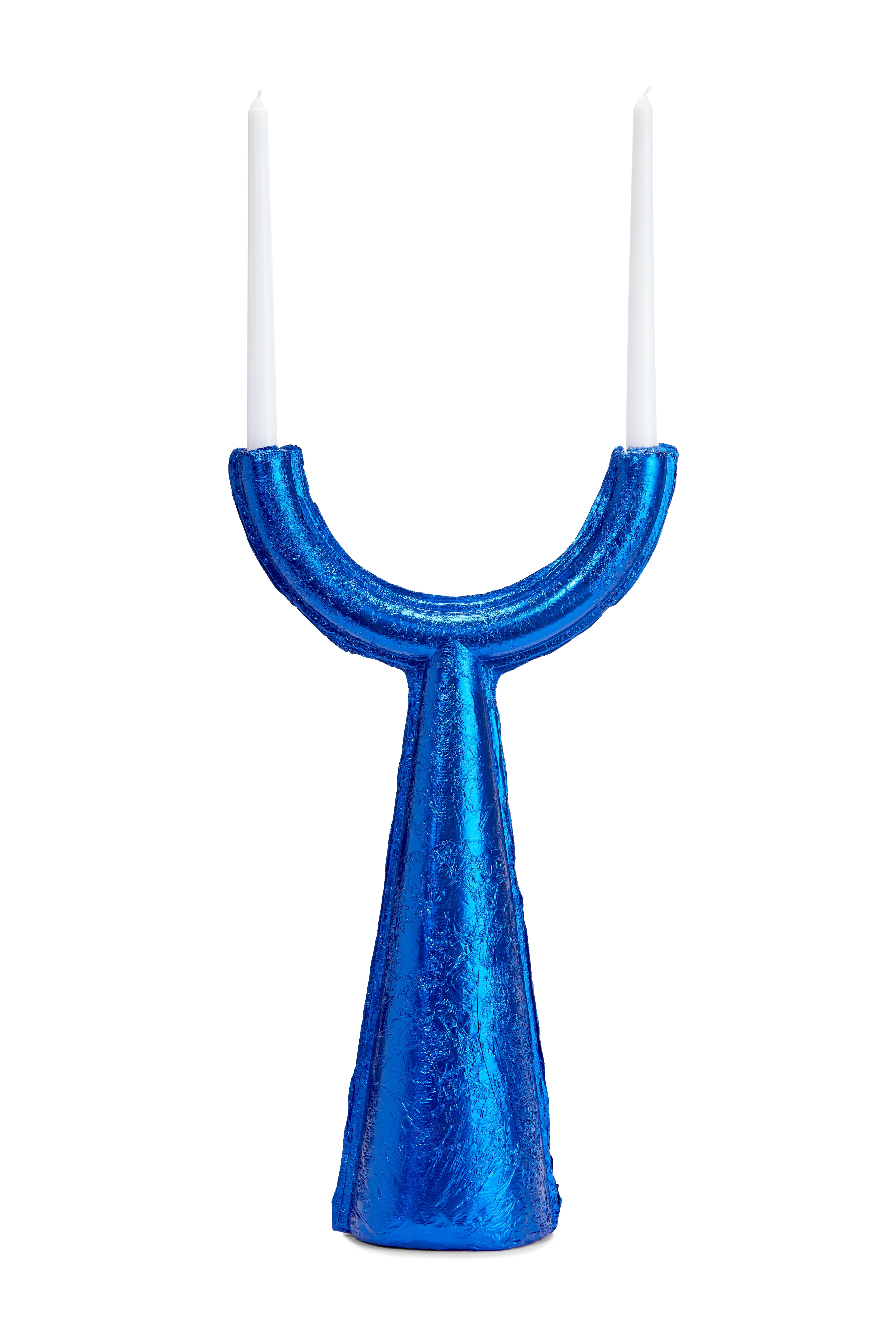 Contemporary Pressed Aluminium Chunk Candleholder in Blue by Ward Wijnant For Sale 3