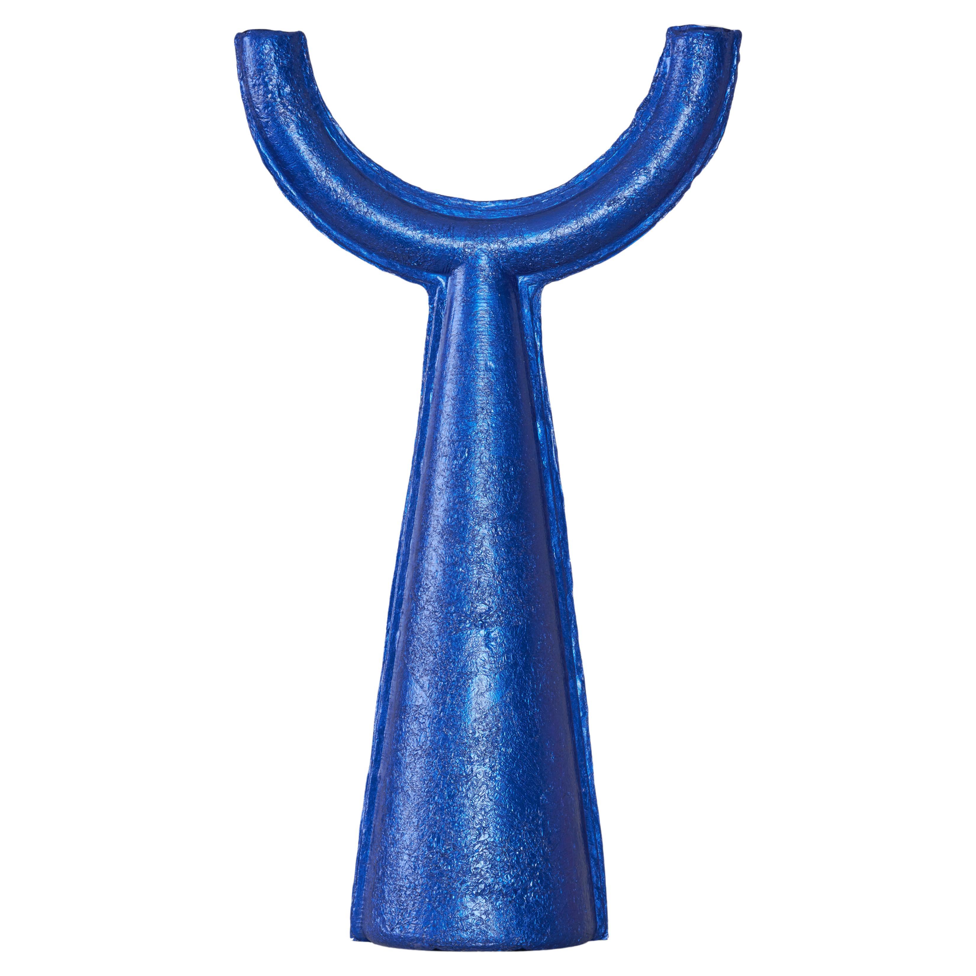 Contemporary Pressed Aluminium Chunk Candleholder in Blue by Ward Wijnant