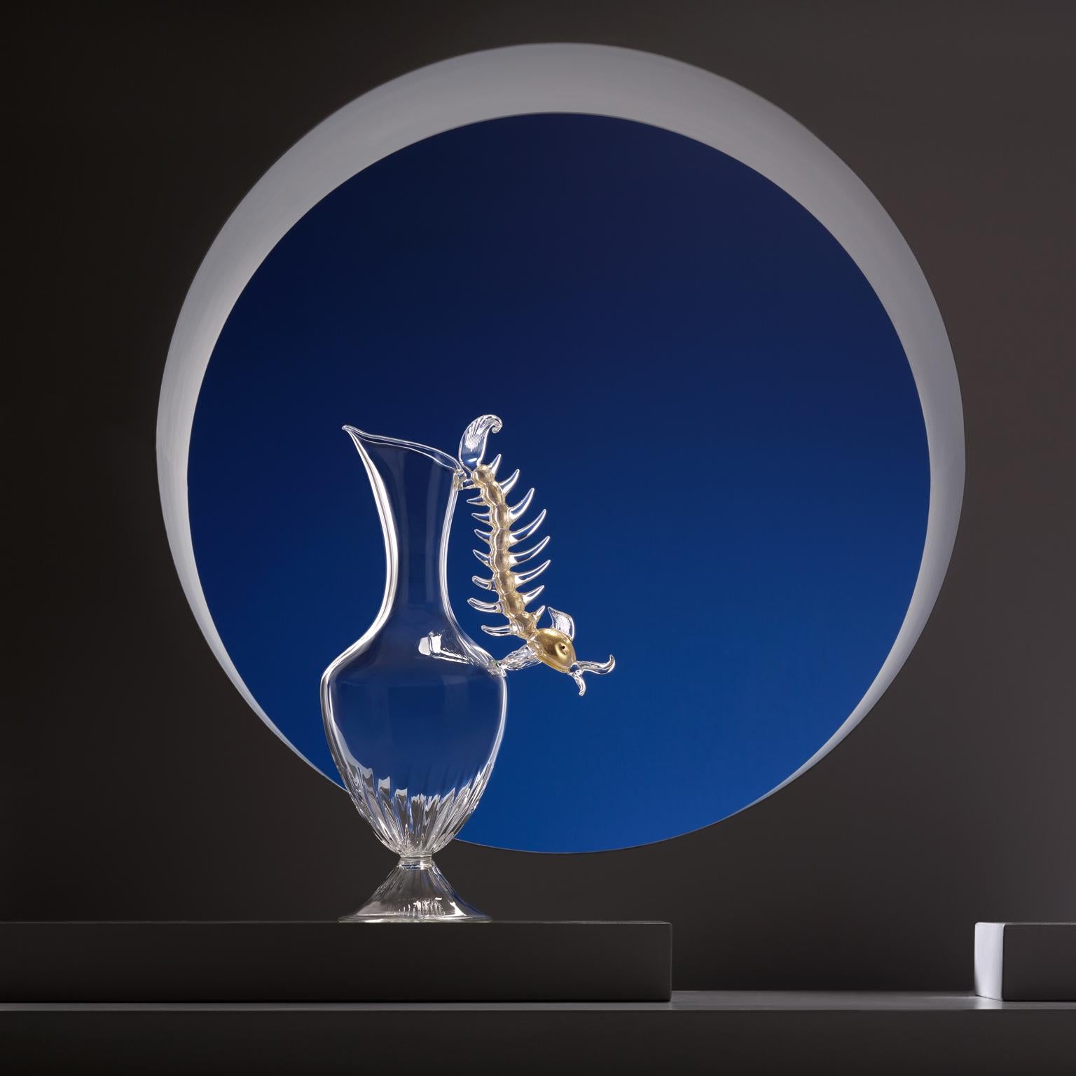 Moderne Gobelets et aiguières contemporains en verre soufflé à la main 'Prezioso Tris' avec feuilles d'or Déco en vente