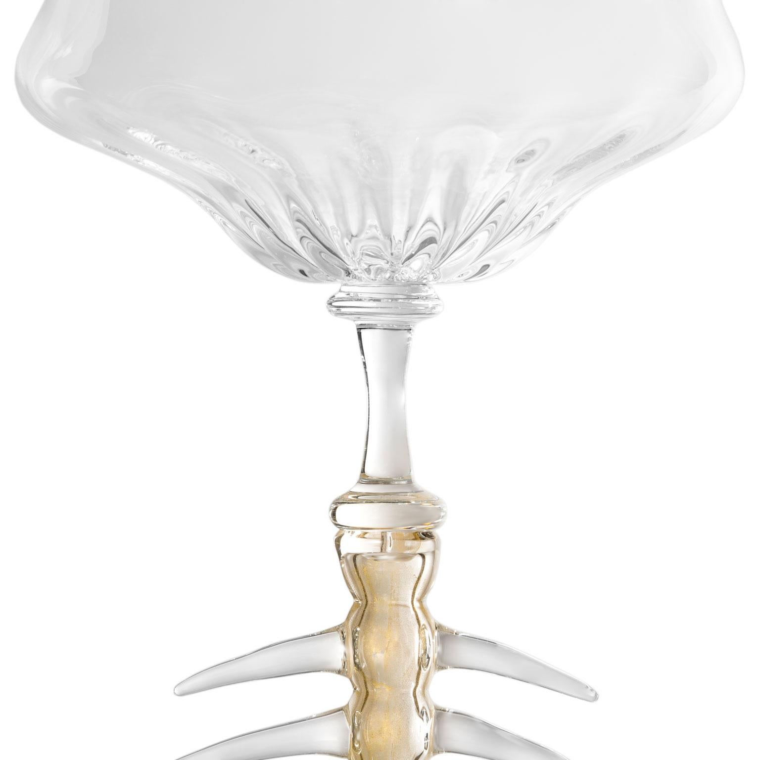 XXIe siècle et contemporain Gobelets et aiguières contemporains en verre soufflé à la main 'Prezioso Tris' avec feuilles d'or Déco en vente