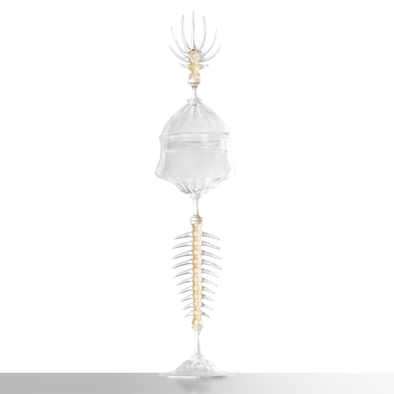 Verre brun Gobelets et aiguières contemporains en verre soufflé à la main 'Prezioso Tris' avec feuilles d'or Déco en vente