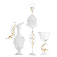 Calici di vetro soffiato a mano contemporanei 'Prezioso Tris' con foglia d'oro e Ewer Deco