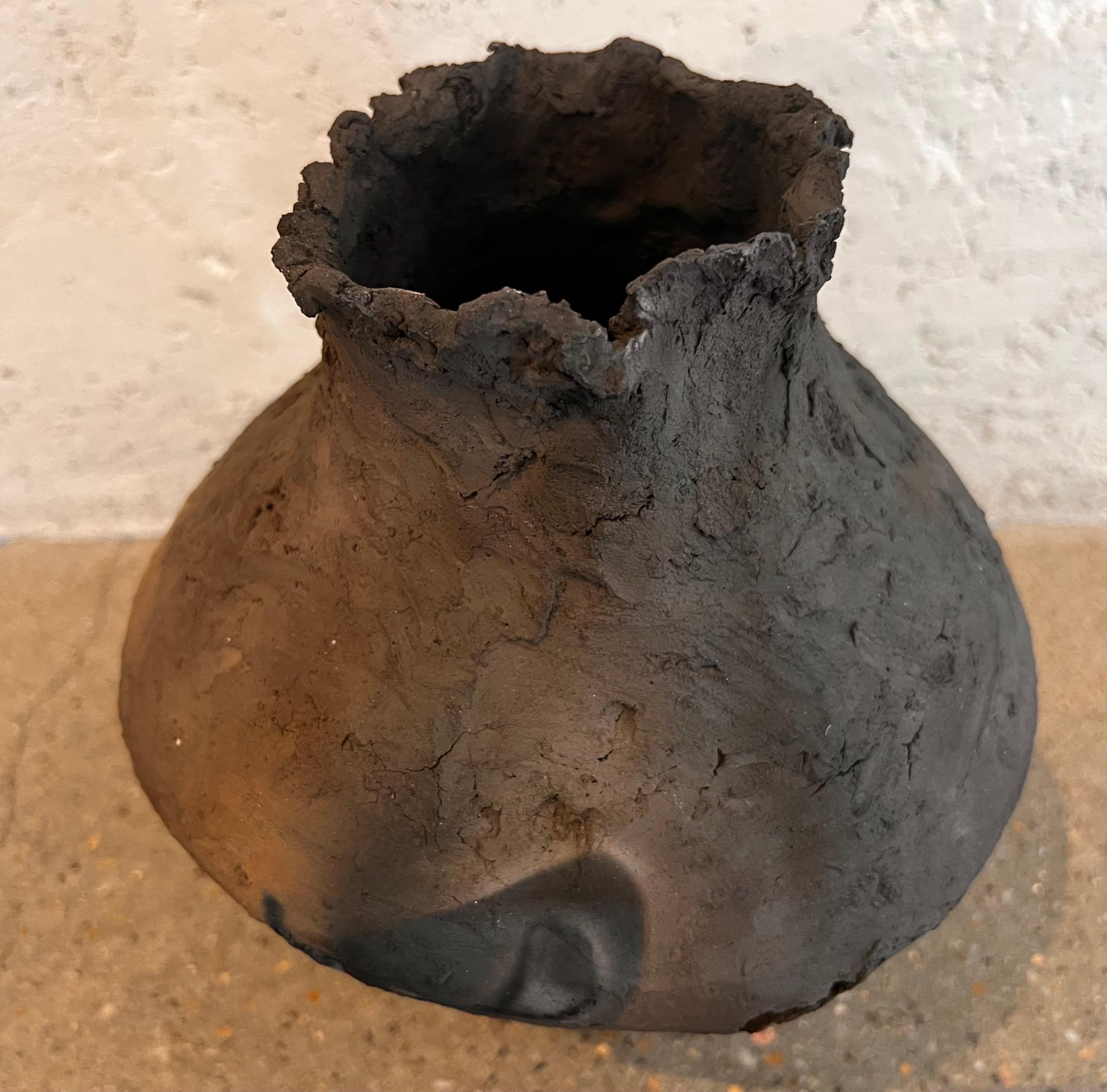 Hand-Crafted Contemporary Primitive Raw Clay Vase  For Sale