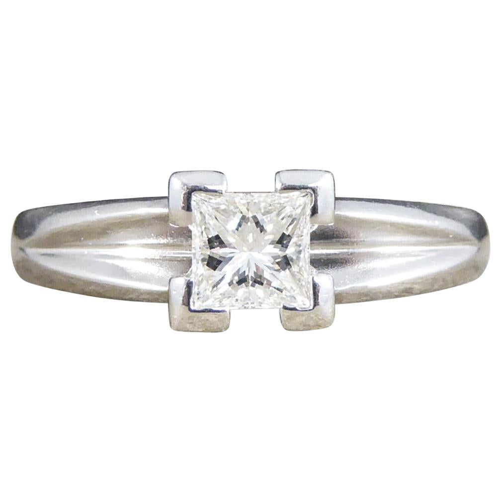 Contemporary Princess Cut 0.45 Carat Diamond Solitaire Ring in Platinum