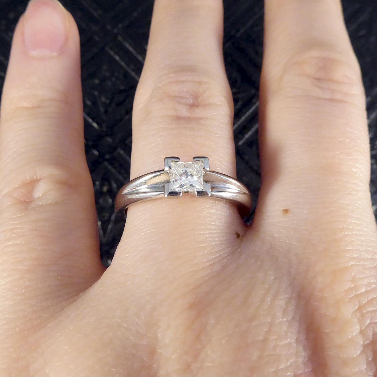Contemporary Princess Cut 0.45 Carat Diamond Solitaire Ring in Platinum 1