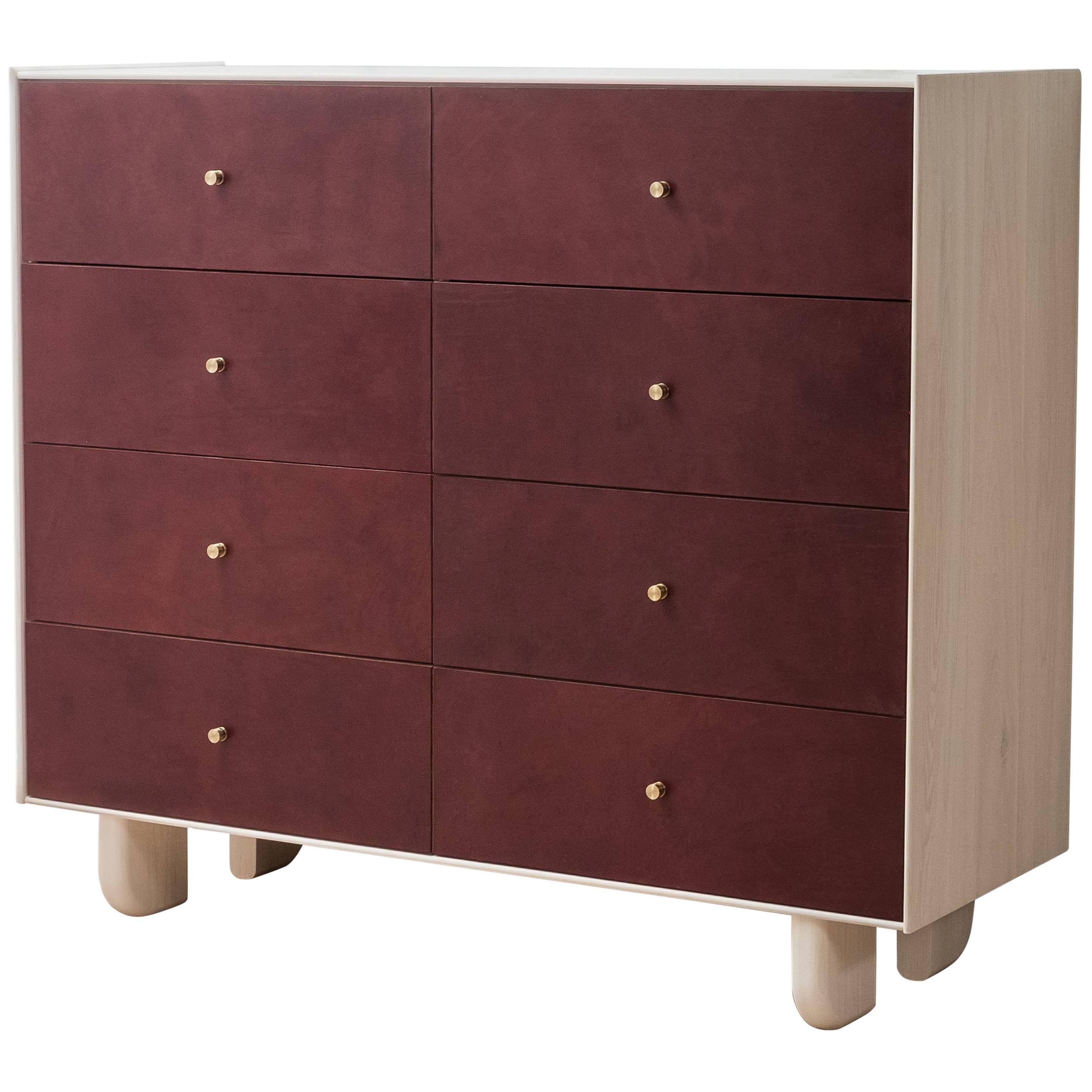 Profile Dresser in Bleached Ash with Burgundy Leather For Sale