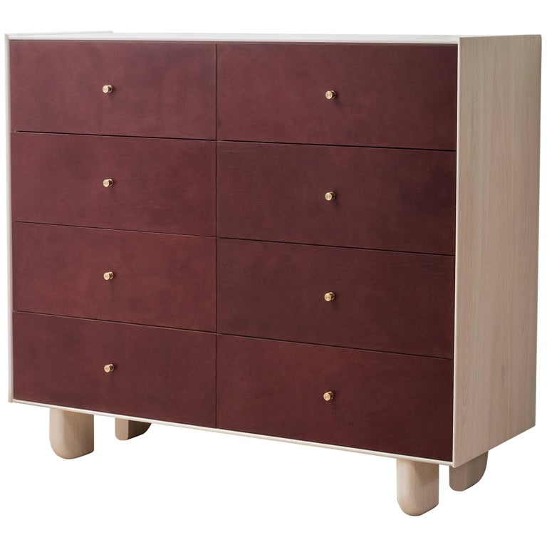 Profile Dresser in Bleached Ash with Burgundy Leather For Sale at 1stDibs |  maroon dresser, fore bleached ash short dresser, stillmade dresser