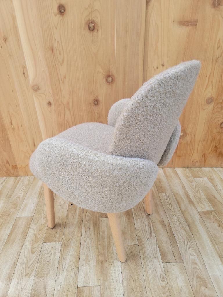 Modern Contemporary Puik Newly Upholstery in a Boucle Dost Wood Base Accent Side Chair For Sale
