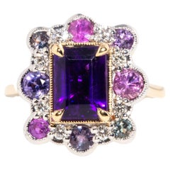 Contemporary Purple Amethyst Sapphire and Diamond Cluster Ring 18 Carat Gold