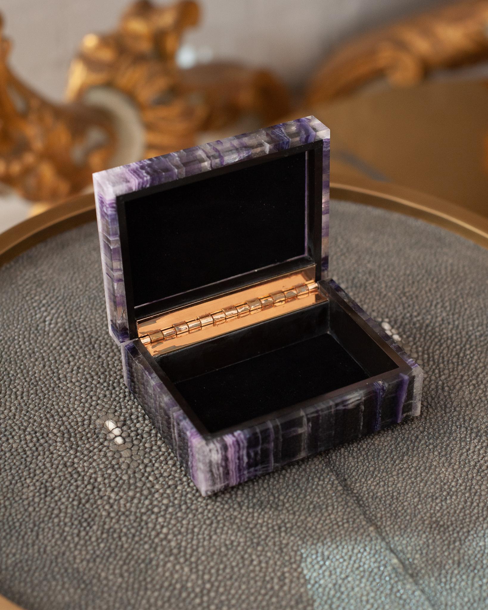 Italian Contemporary Purple and Clear Fluorite Box with Hinged Lid