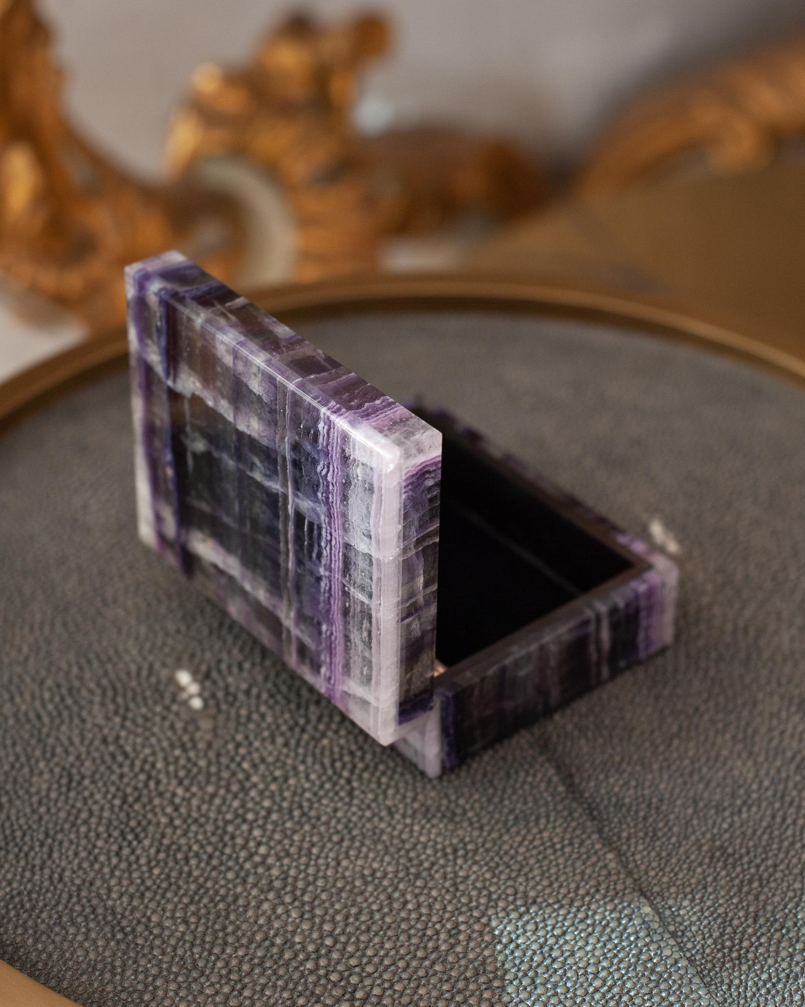Contemporary Purple and Clear Fluorite Box with Hinged Lid In New Condition In Toronto, ON