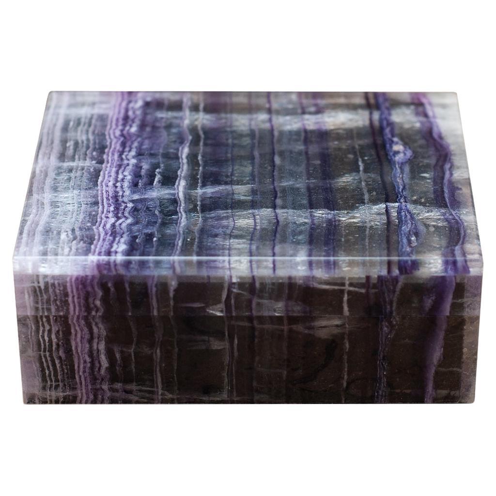Contemporary Purple and Clear Fluorite Box with Hinged Lid For Sale