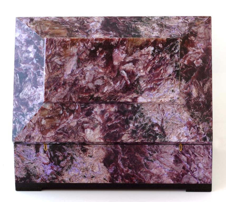Precious Stone Contemporary Purple Lilac Charoite Box with Hinged Lid