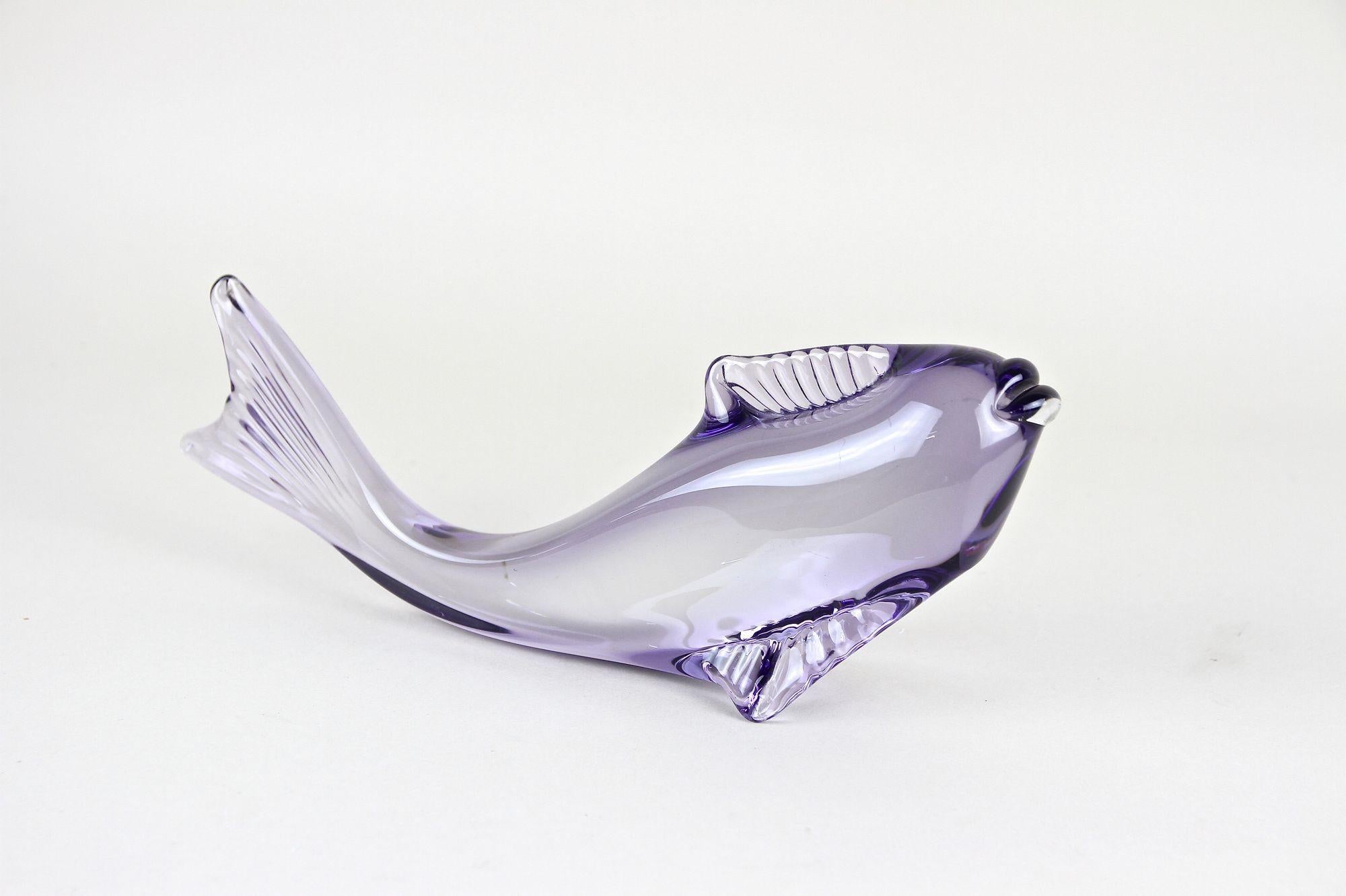 Italian Contemporary Purple Murano Glass Fish, Italy circa 1970 For Sale
