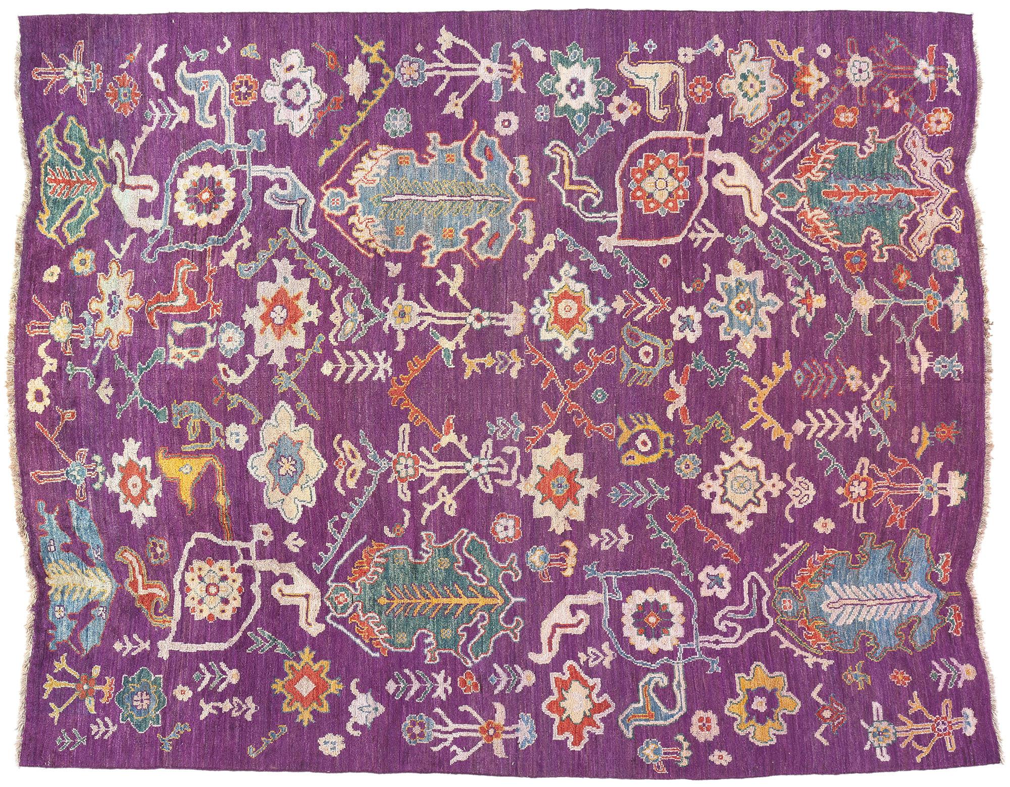Contemporary Purple Oushak Rug For Sale 4