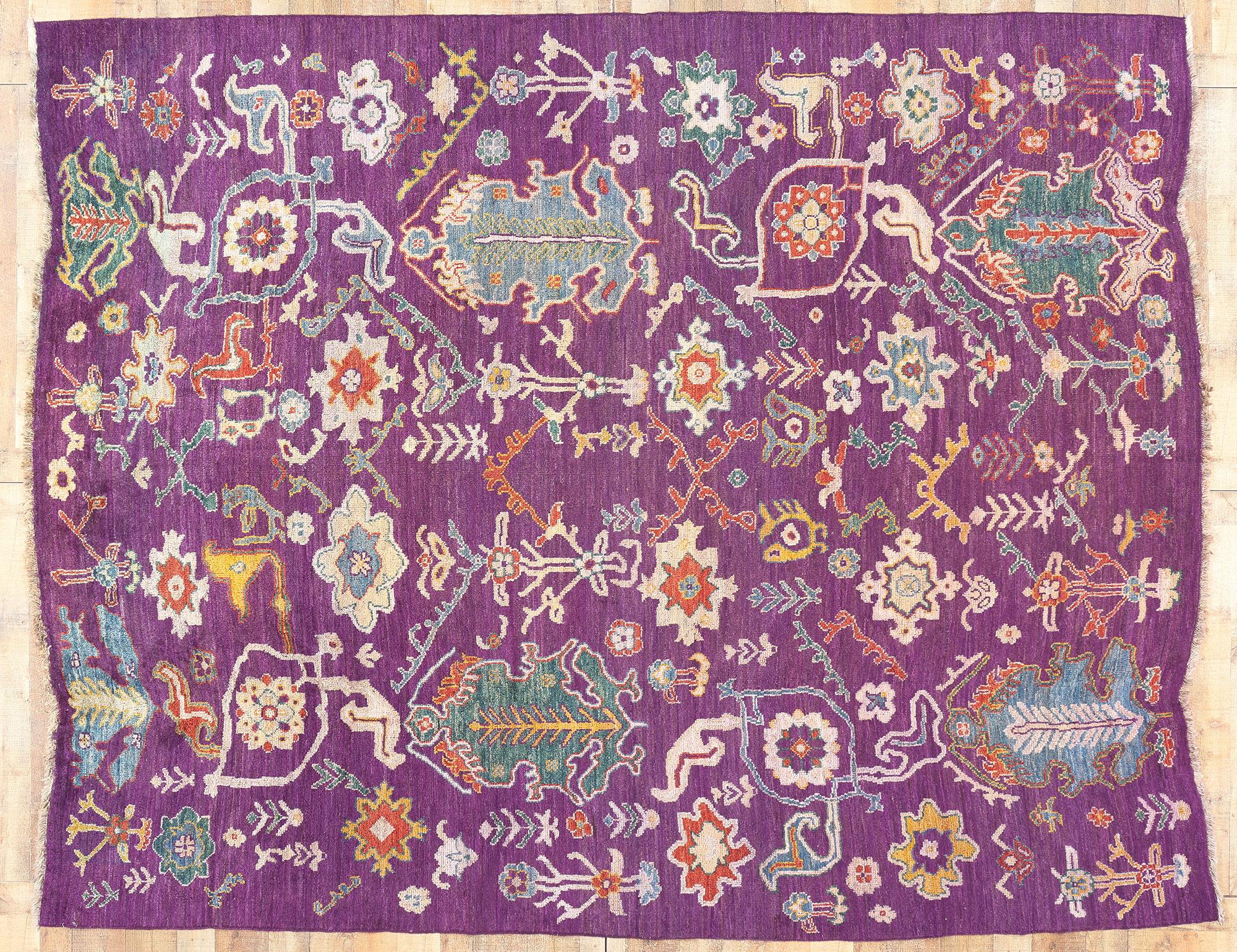 Contemporary Purple Oushak Rug For Sale 3
