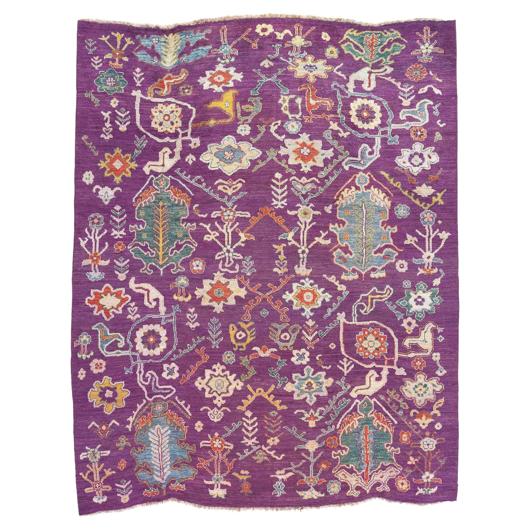 Contemporary Purple Oushak Rug For Sale