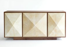Konekt Pyramid Sideboard 3 Door Medium in Walnut, Goatskin Parchment and Brass