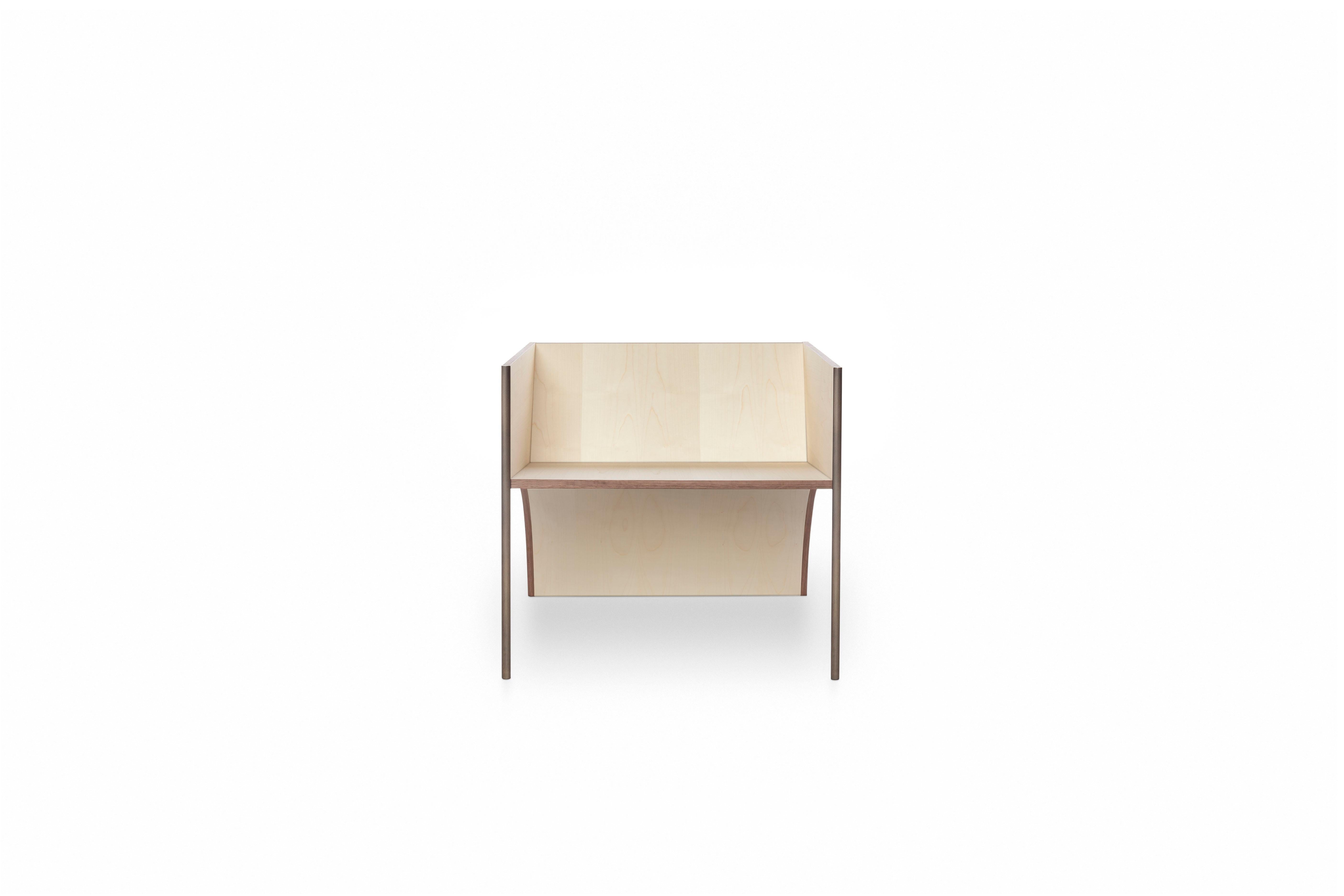 Modern Contemporary QD01 Chair with Maple Wood and Brass Bronzed Structure