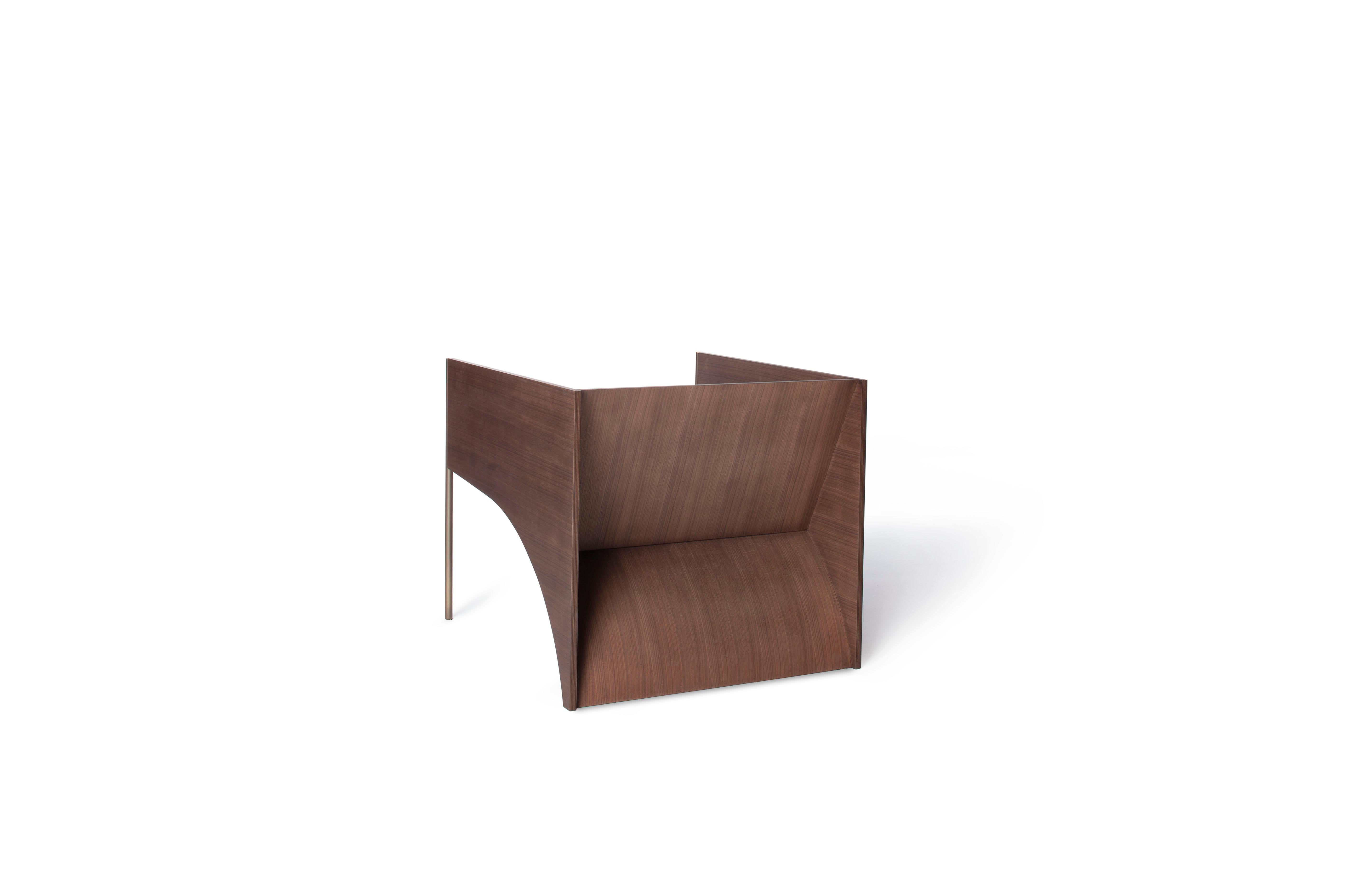 Modern Contemporary QD01 Chair with Walnut Wood and Brass Bronzed Structure