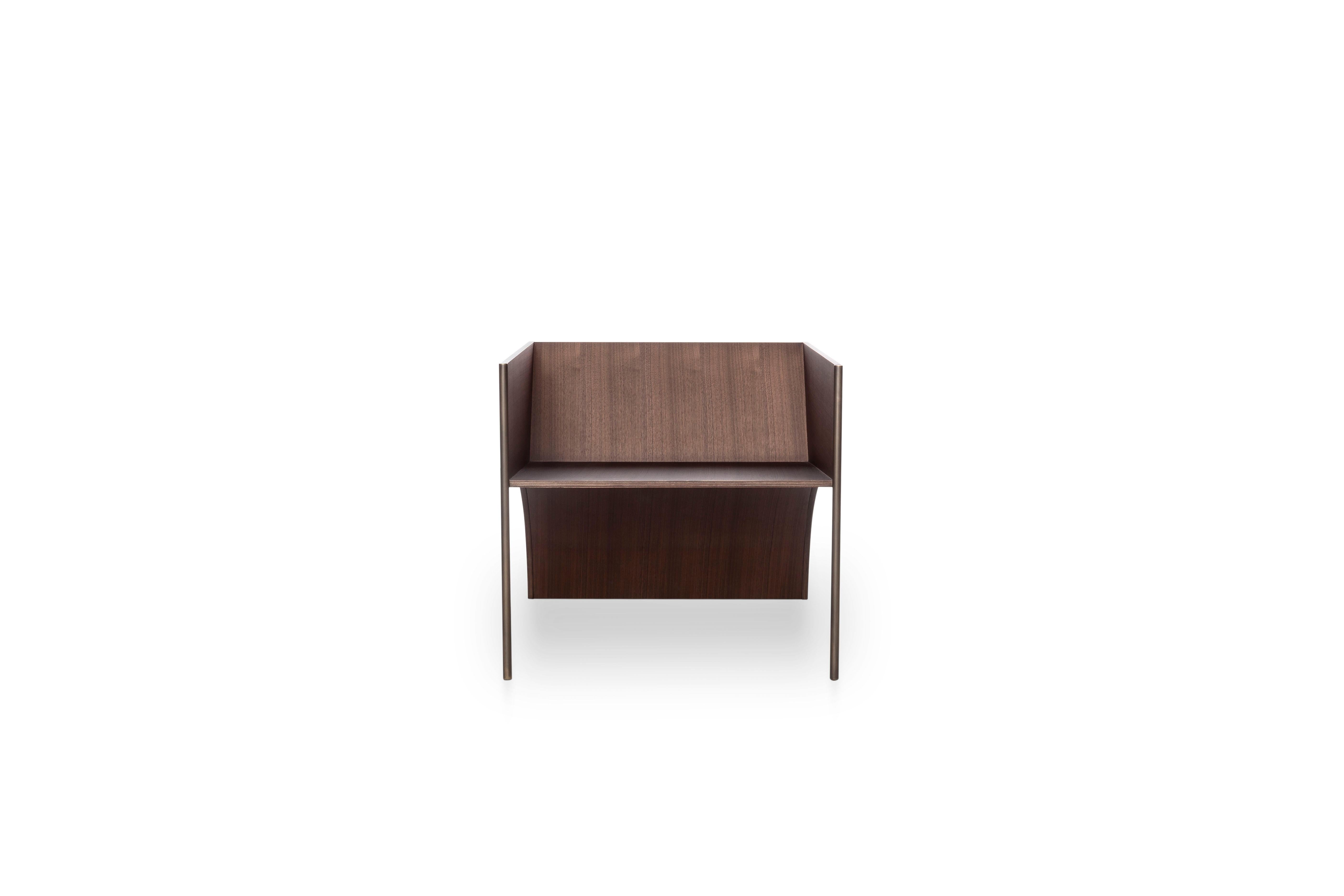 Italian Contemporary QD01 Chair with Walnut Wood and Brass Bronzed Structure